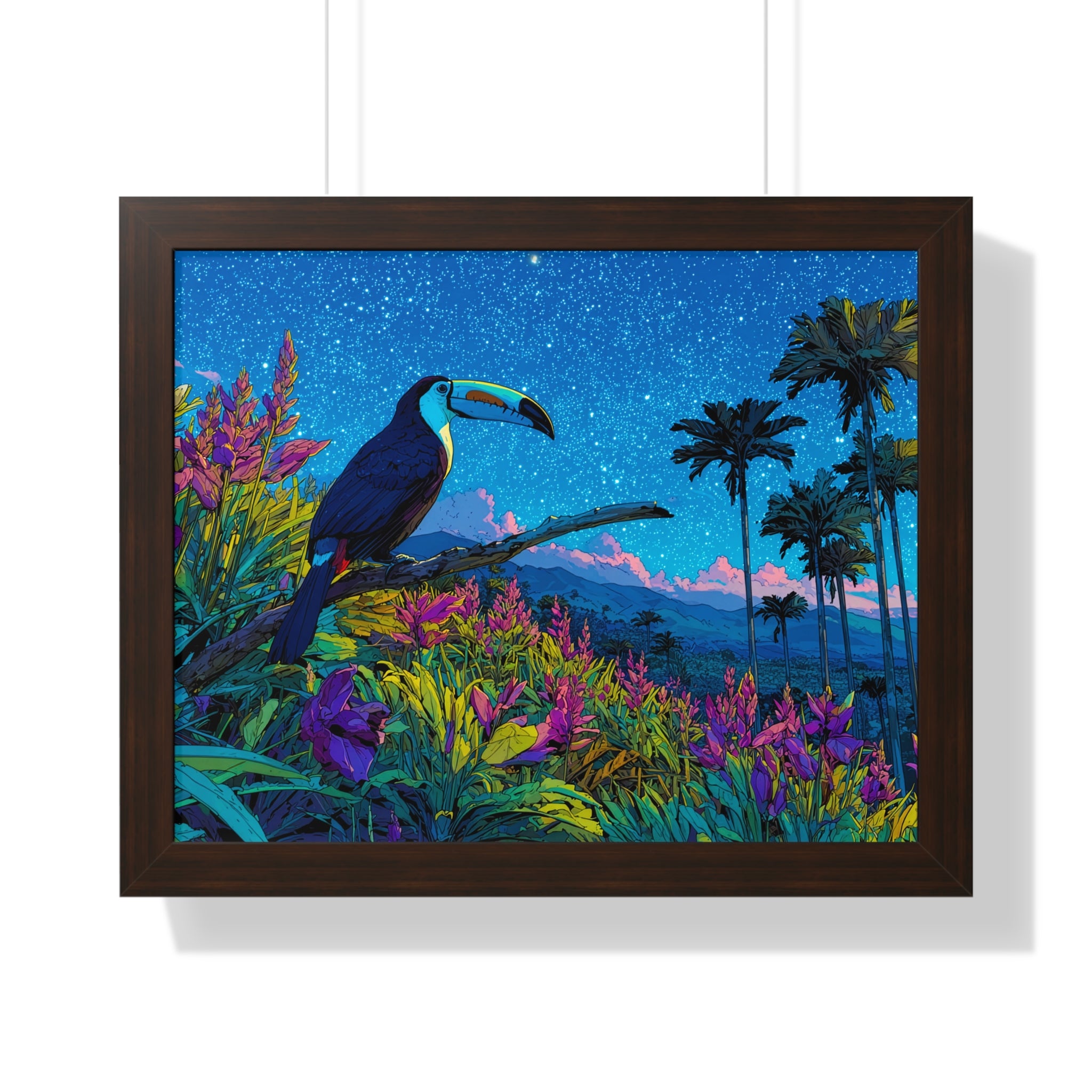 Framed Tropical Toucan Poster — Vibrant Night Jungle Wall Art