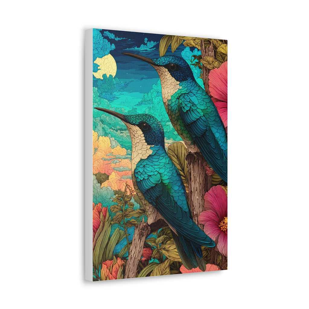 Hummingbird Botanical Canvas Print — Vibrant Tropical Wall Art