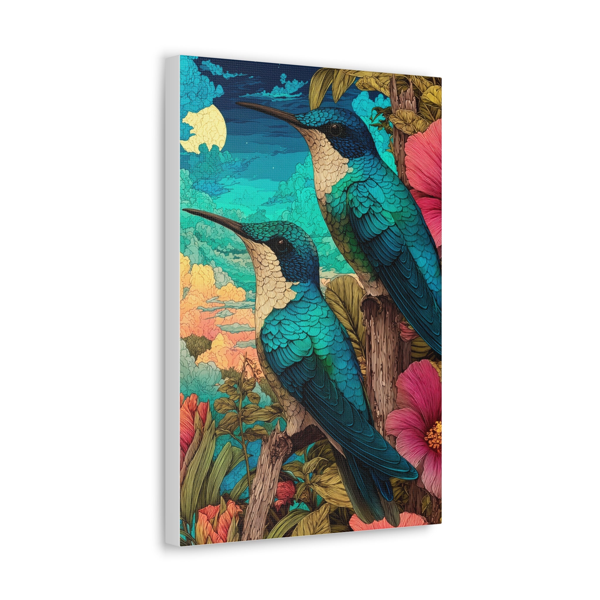 Hummingbird Botanical Canvas Print — Vibrant Tropical Wall Art