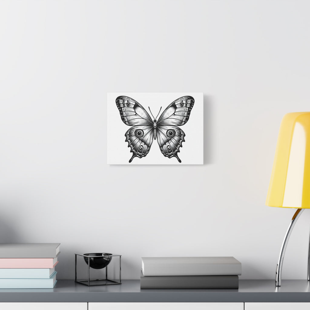Monochrome Vintage Butterfly Matte Canvas Print