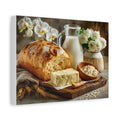 Kitchen Wall Canvas — "Milk, Butter, Bread, and Orchids" Stretched Matte Print