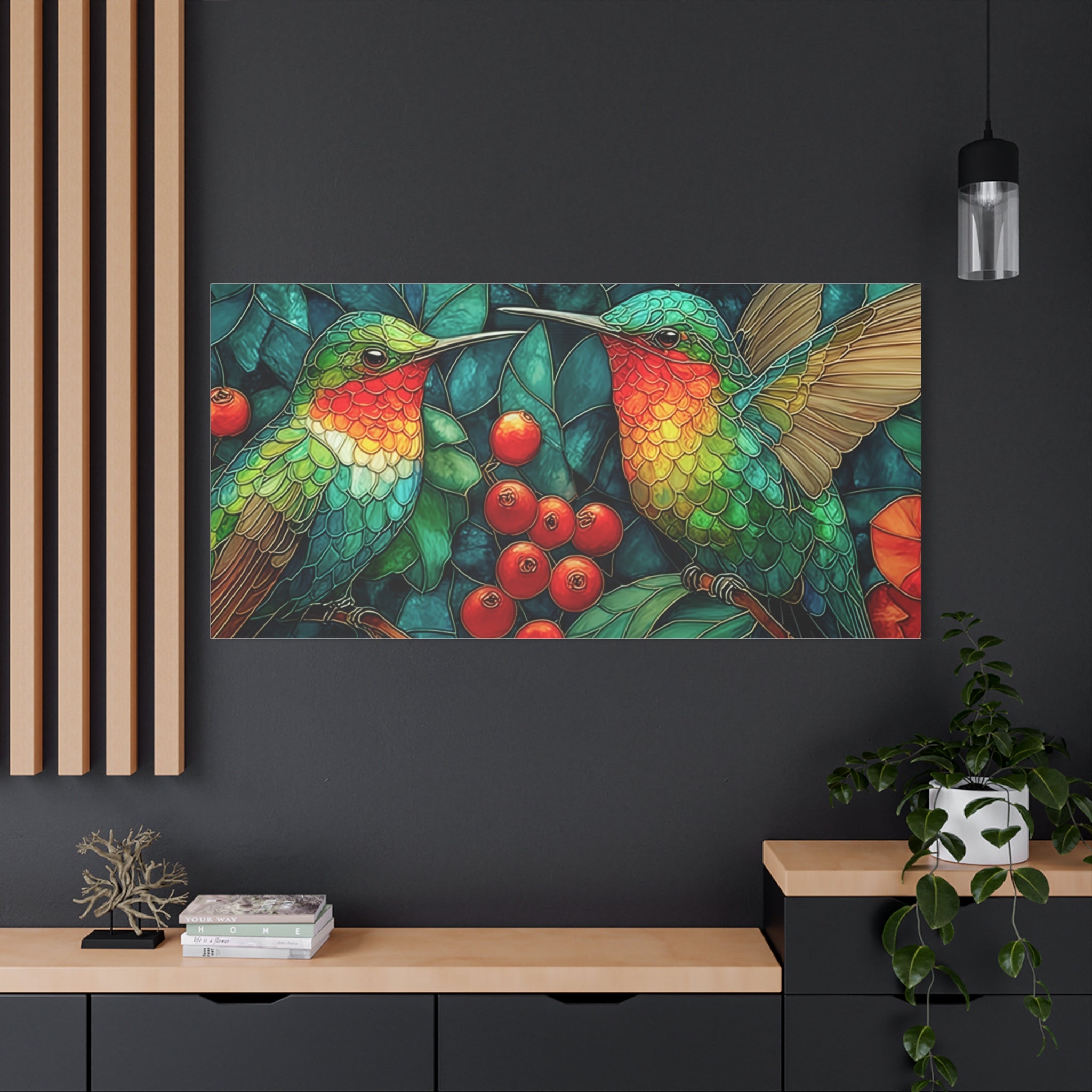 Hummingbird Botanical Matte Stretched Canvas Wall Art