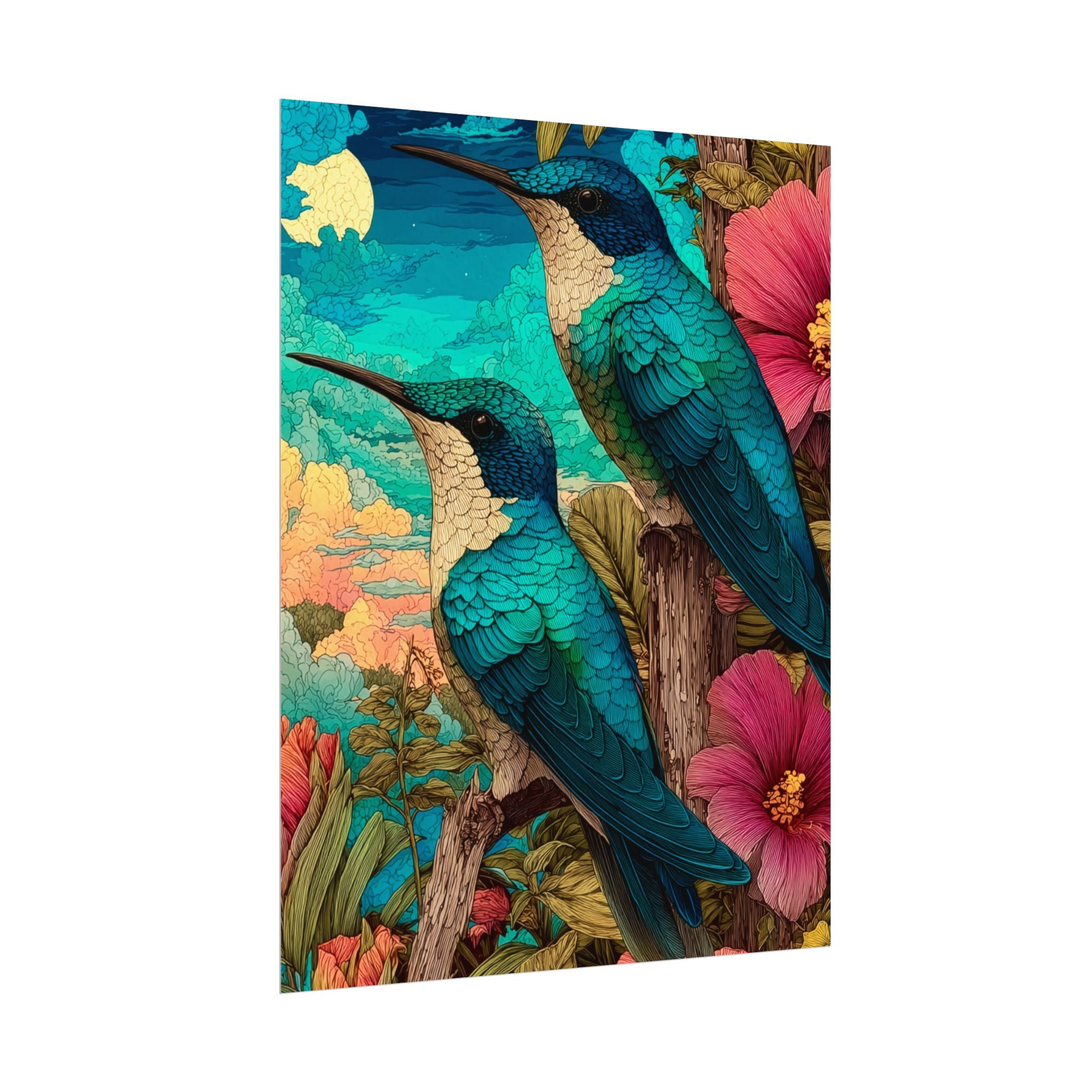 Hummingbird Watercolor Art Poster — Textured Matte Nature Print