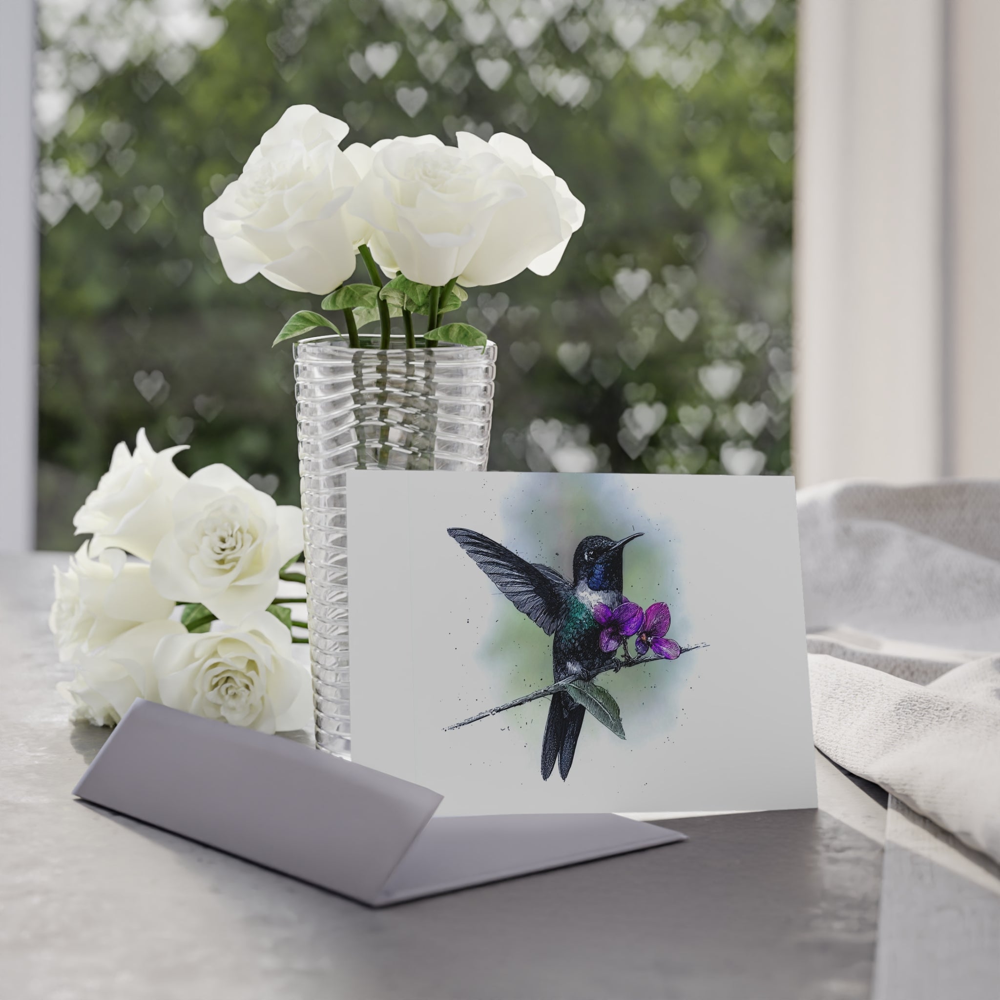 Hummingbird & Orchid Holiday Card — One-Sided Nature Greeting Card