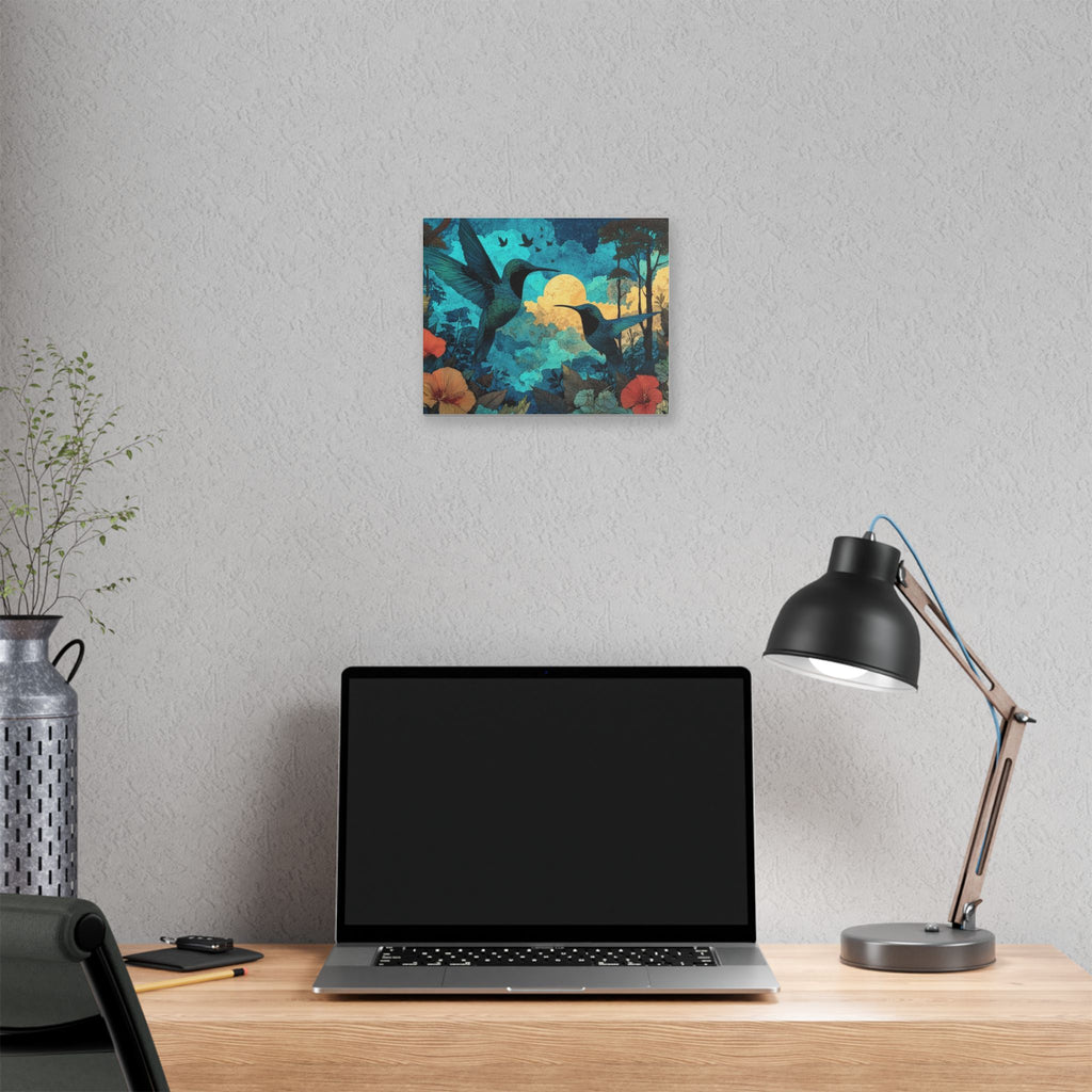 Hummingbird Moonlight Dance Canvas Wall Art — Tropical Floral Stretched Canvas