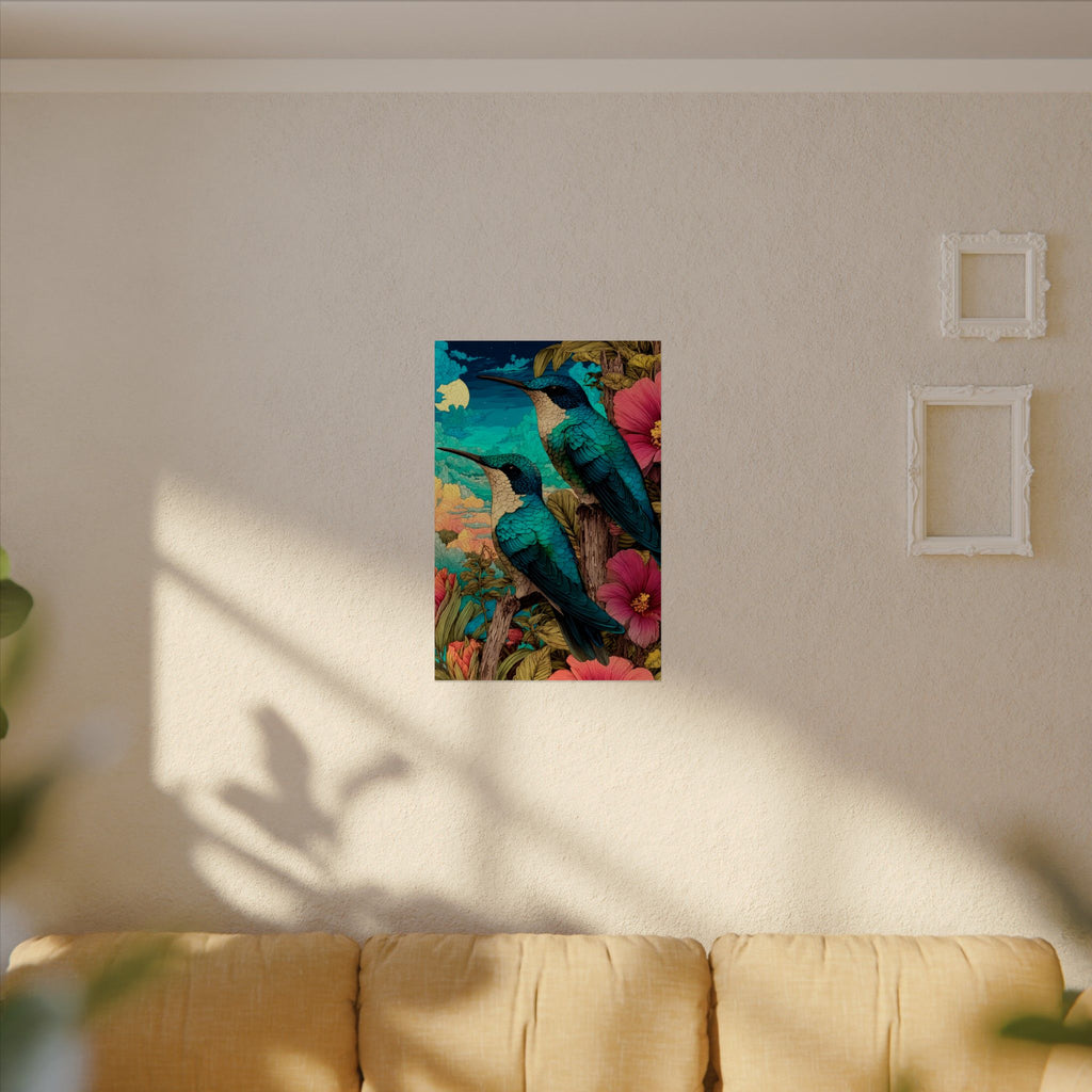Hummingbird Watercolor Art Poster — Textured Matte Nature Print