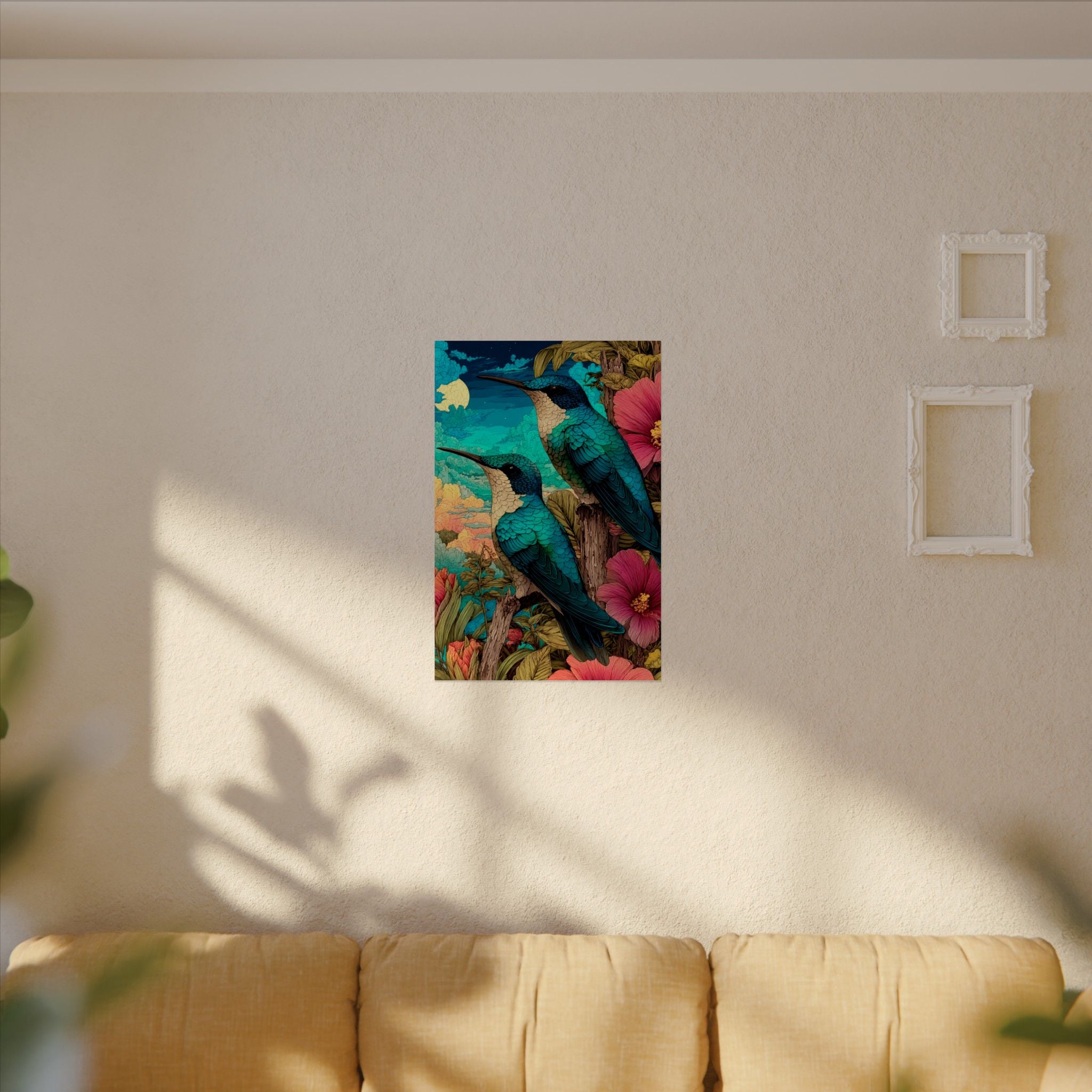 Hummingbird Watercolor Art Poster — Textured Matte Nature Print
