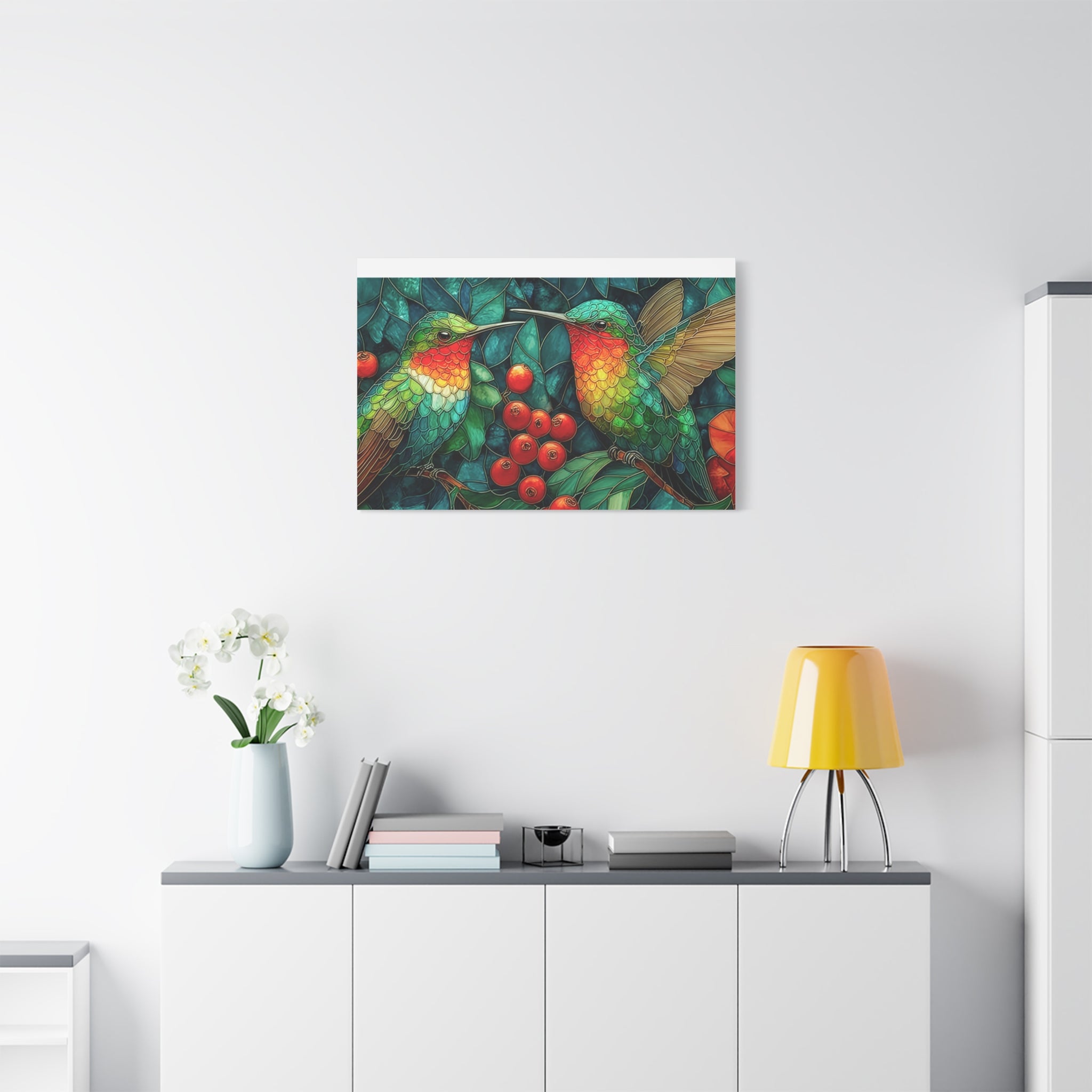 Hummingbird Botanical Matte Stretched Canvas Wall Art