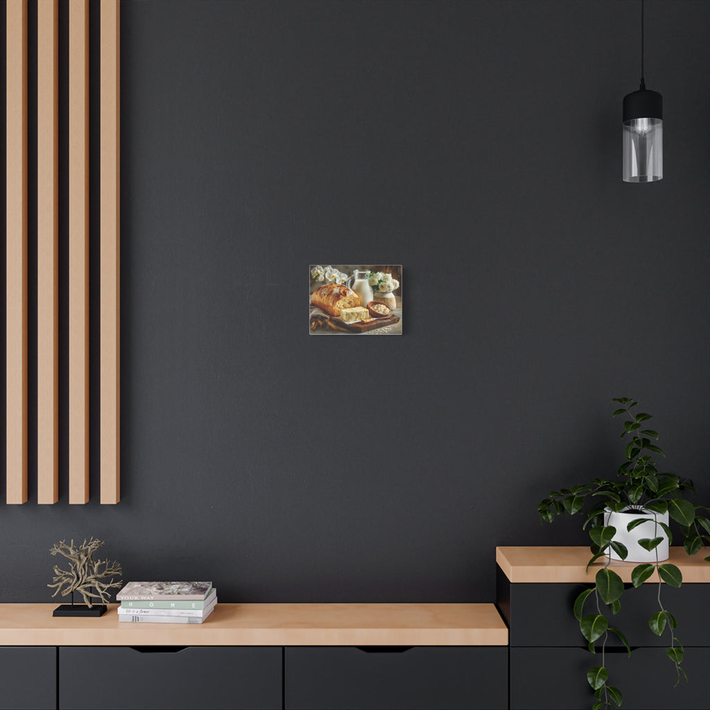 Kitchen Wall Canvas — "Milk, Butter, Bread, and Orchids" Stretched Matte Print
