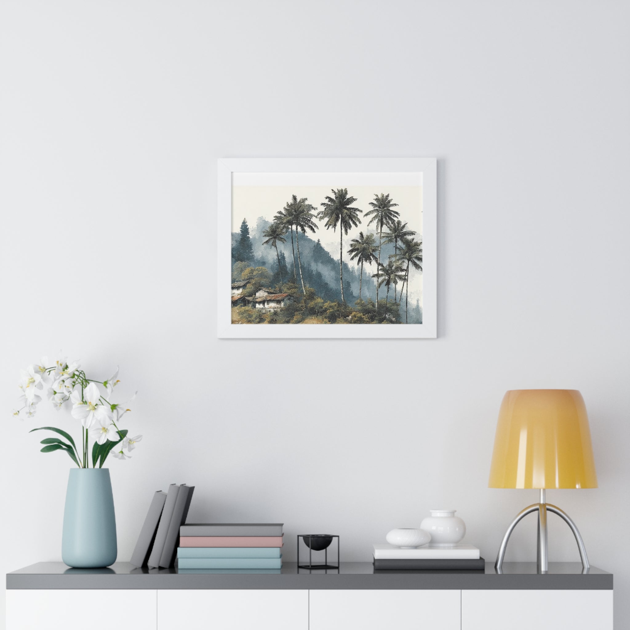 Tropical Palm Landscape Framed Print — Serene Coastal Palm Trees Wall Art