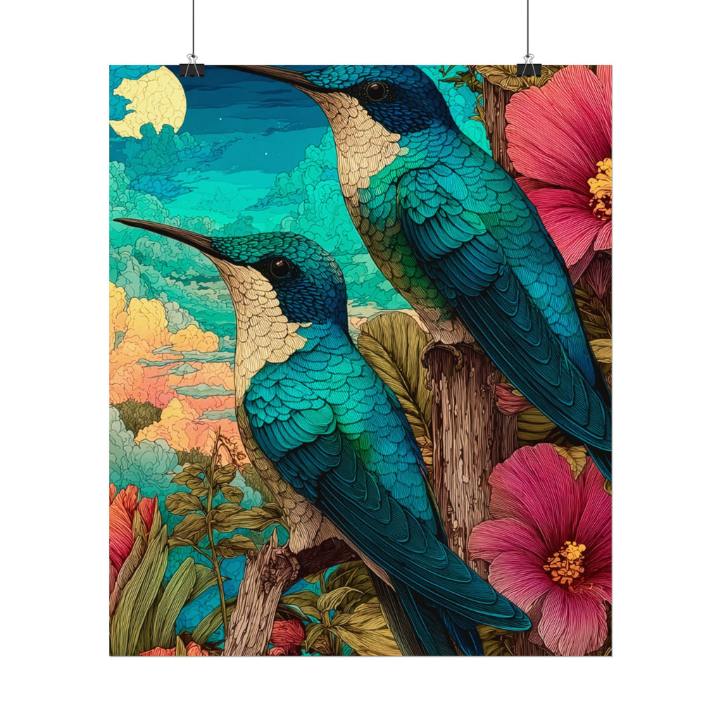 Hummingbird Watercolor Art Poster — Textured Matte Nature Print