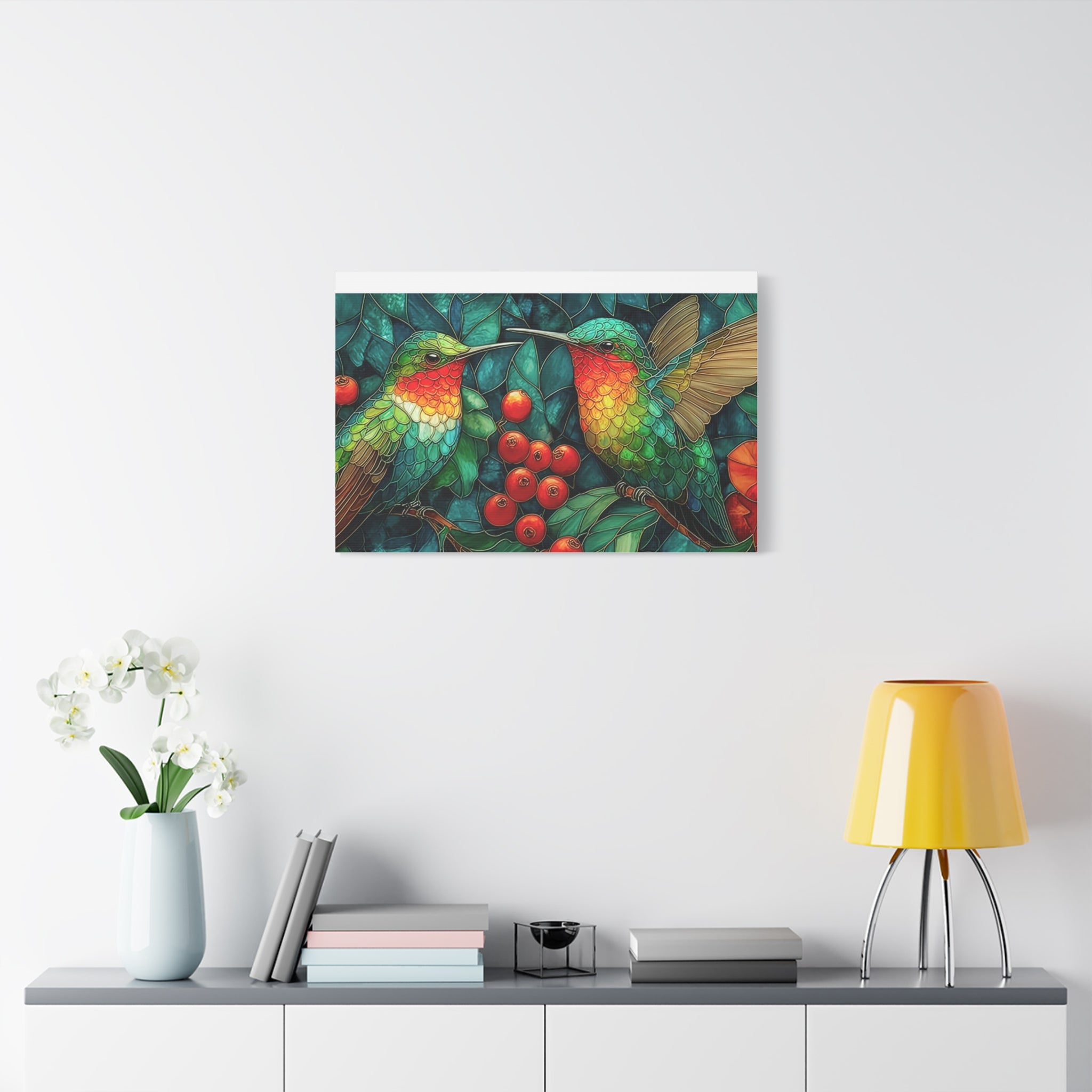 Hummingbird Botanical Matte Stretched Canvas Wall Art
