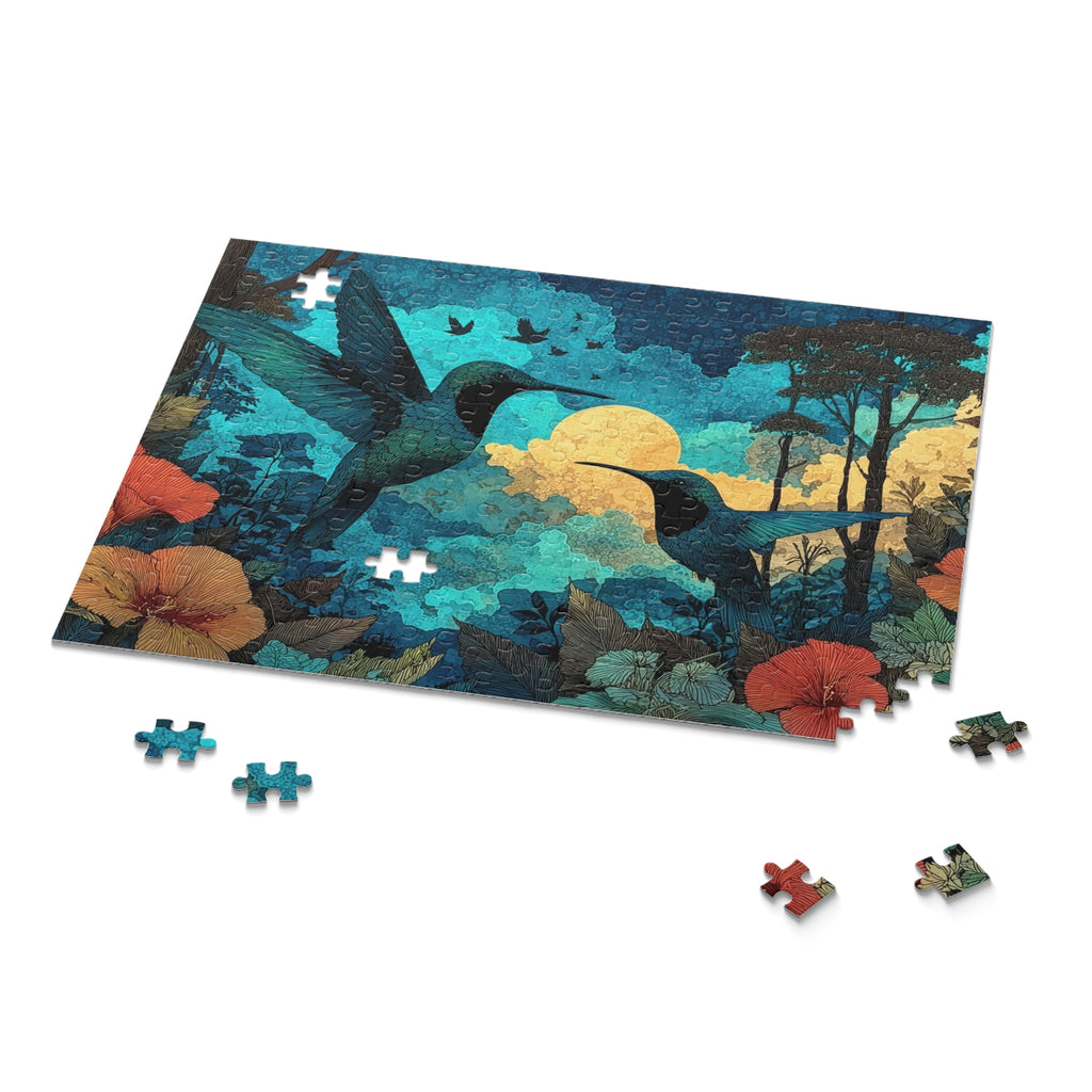 Hummingbird Twilight Puzzle – Floral Moonlight 500/252/120-Piece Jigsaw