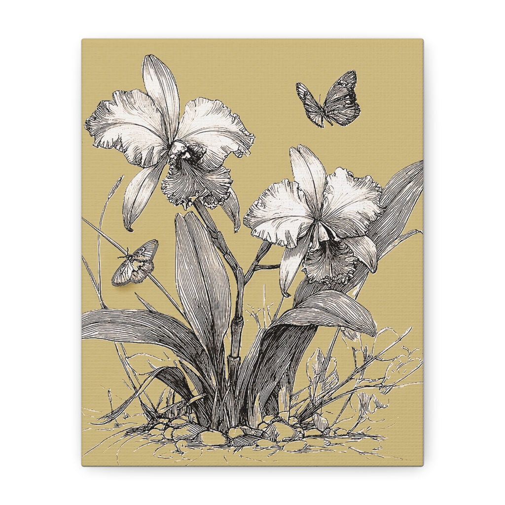Orchid & Butterfly Botanical Canvas Print — Stretched Matte Wall Art
