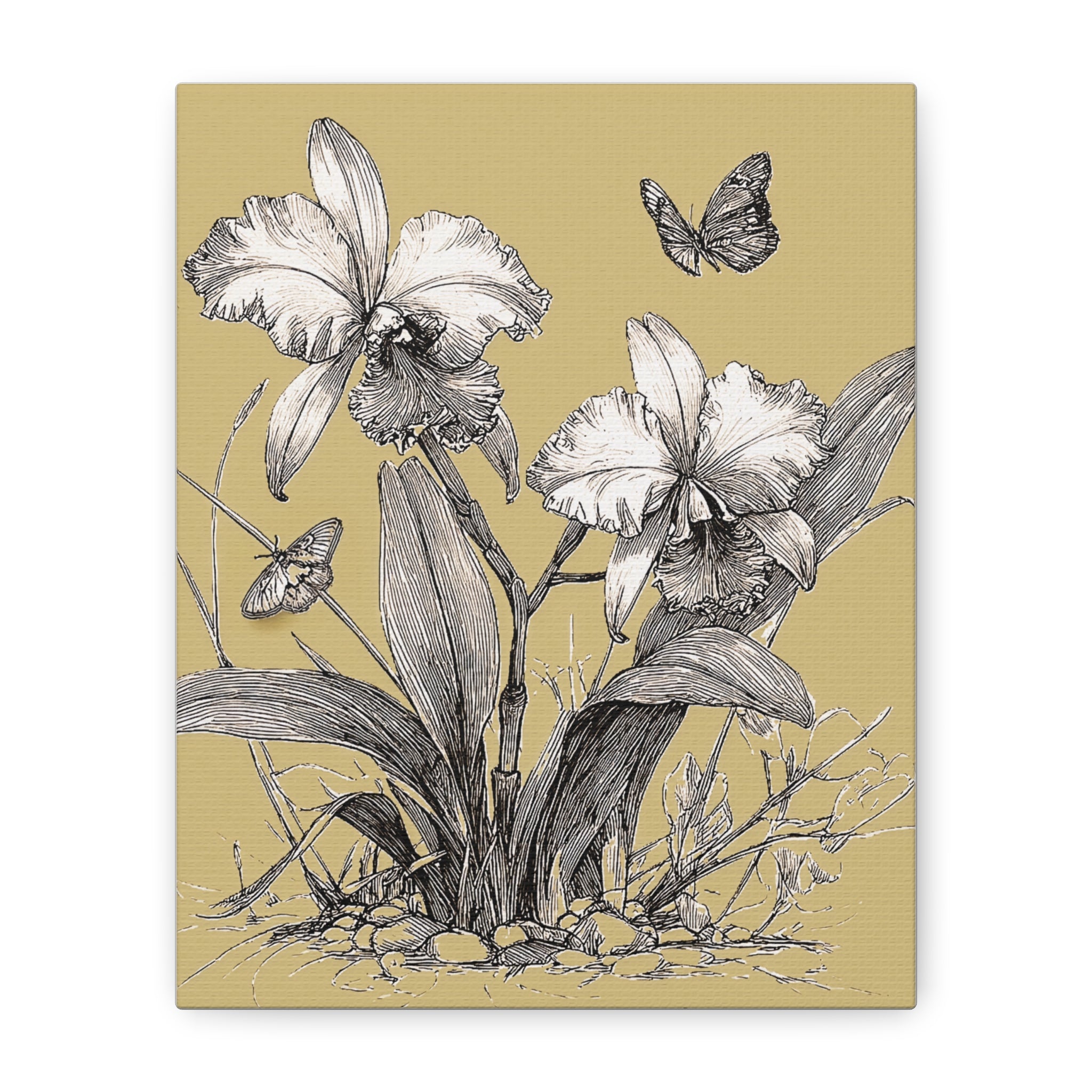 Orchid & Butterfly Botanical Canvas Print — Stretched Matte Wall Art