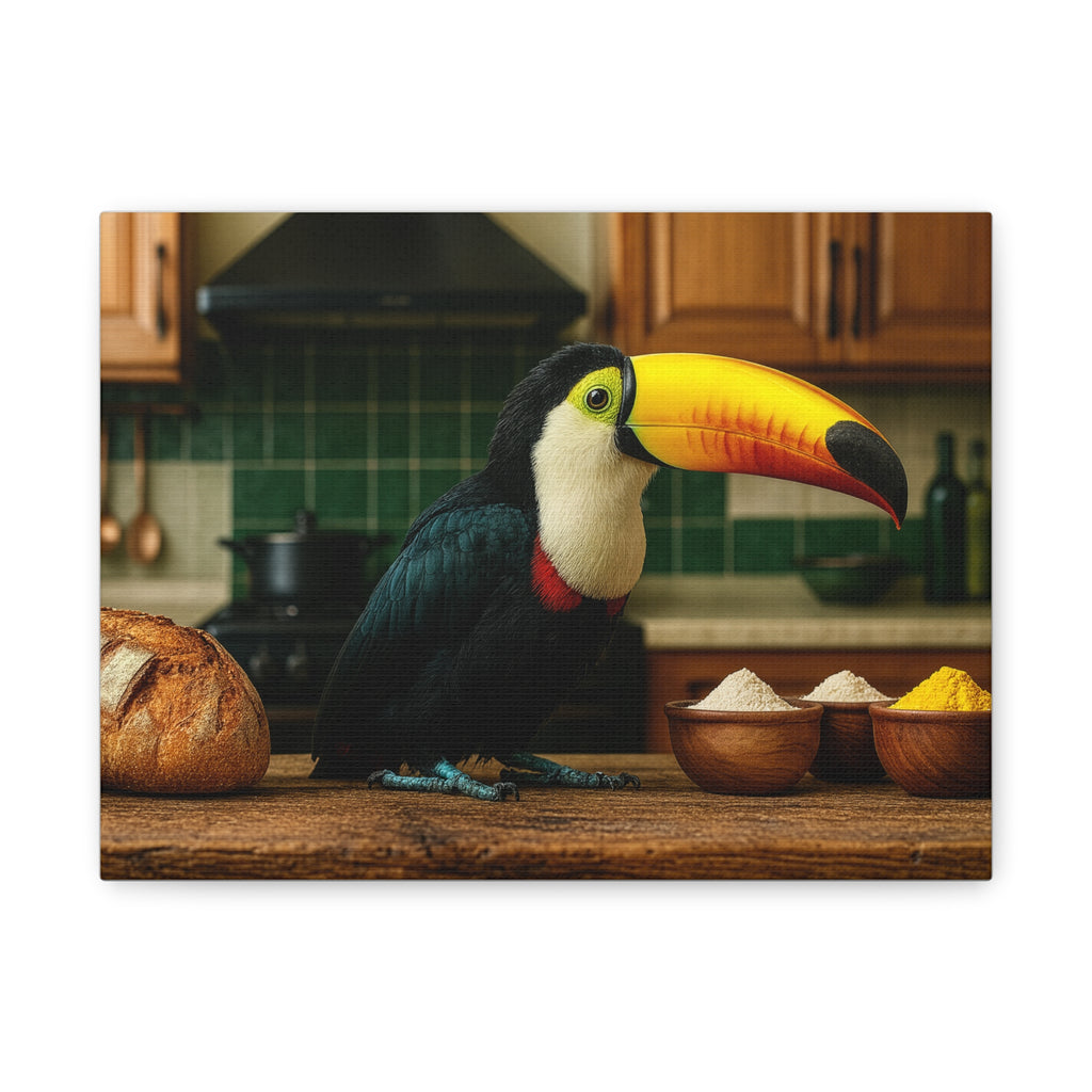 Toucan Chef Canvas Wall Art — Matte Stretched Toucan Kitchen Print