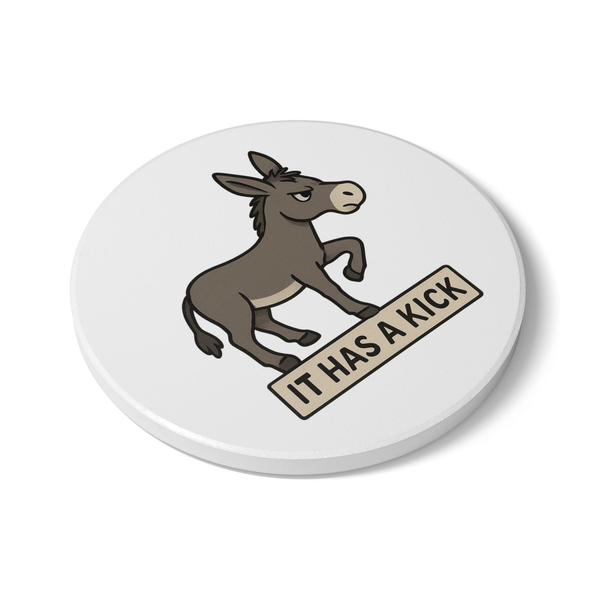 Donkey "It Has a Kick" Ceramic Coaster – Funny Animal Drink Coaster, Cute Farmhouse Kitchen Accessory