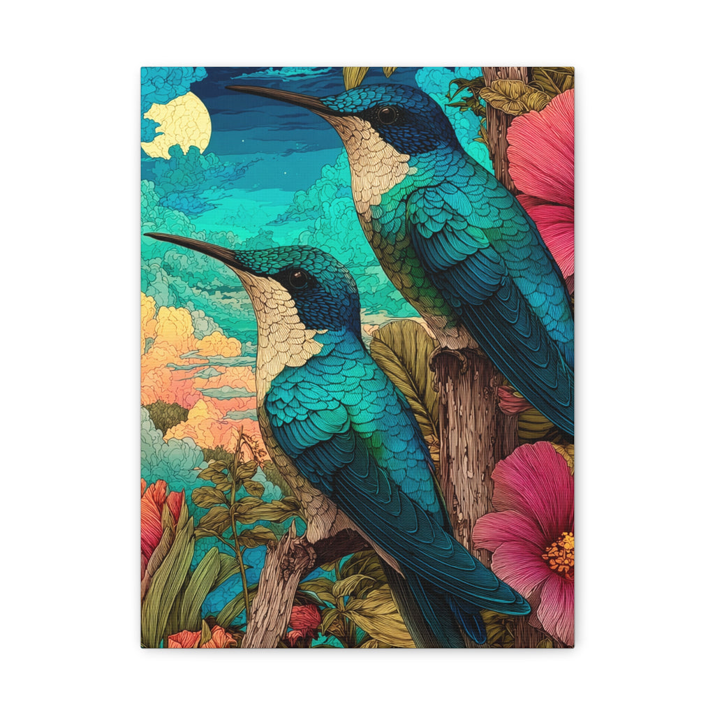 Hummingbird Botanical Canvas Print — Vibrant Tropical Wall Art