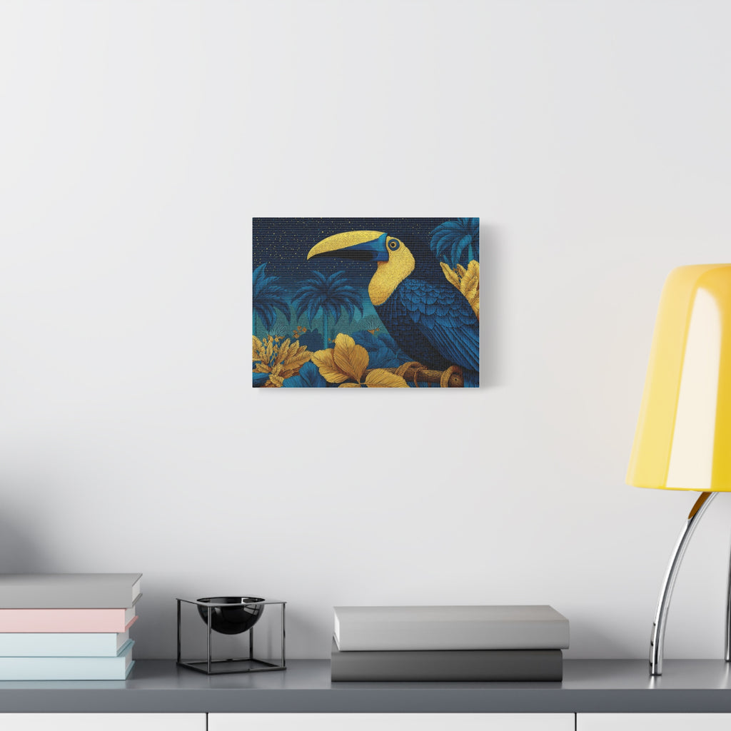 Tropical Toucan Matte Canvas Wall Art – Blue & Gold Exotic Bird Print