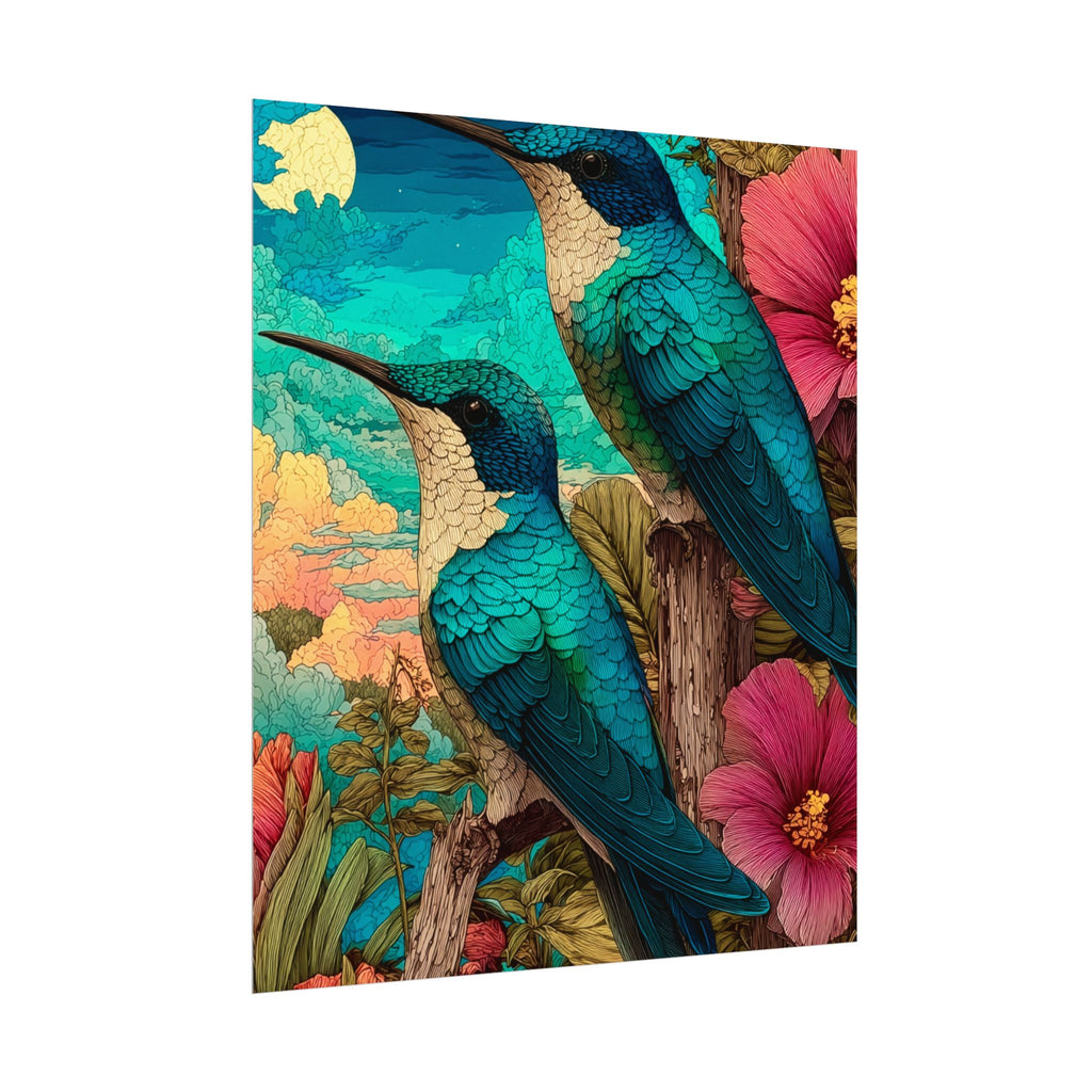 Hummingbird Watercolor Art Poster — Textured Matte Nature Print
