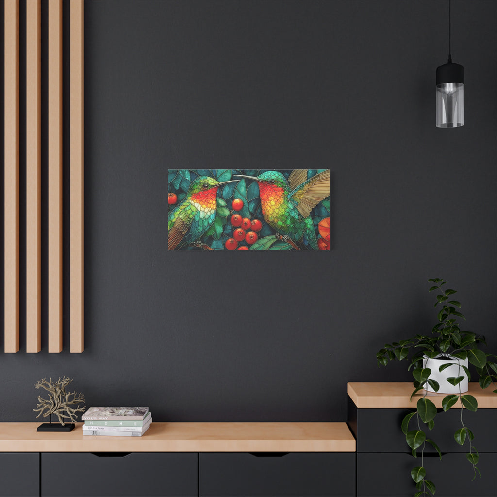 Hummingbird Botanical Matte Stretched Canvas Wall Art