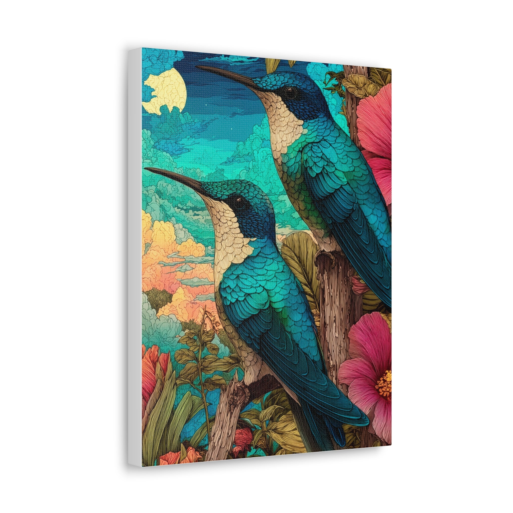 Hummingbird Botanical Canvas Print — Vibrant Tropical Wall Art