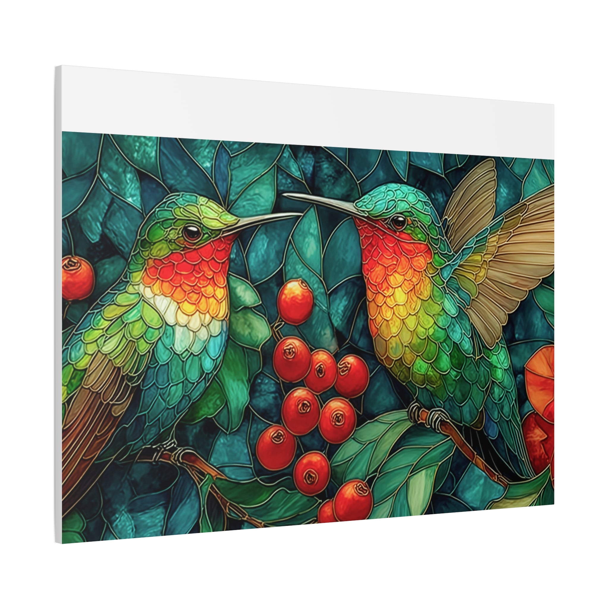 Hummingbird Botanical Matte Stretched Canvas Wall Art