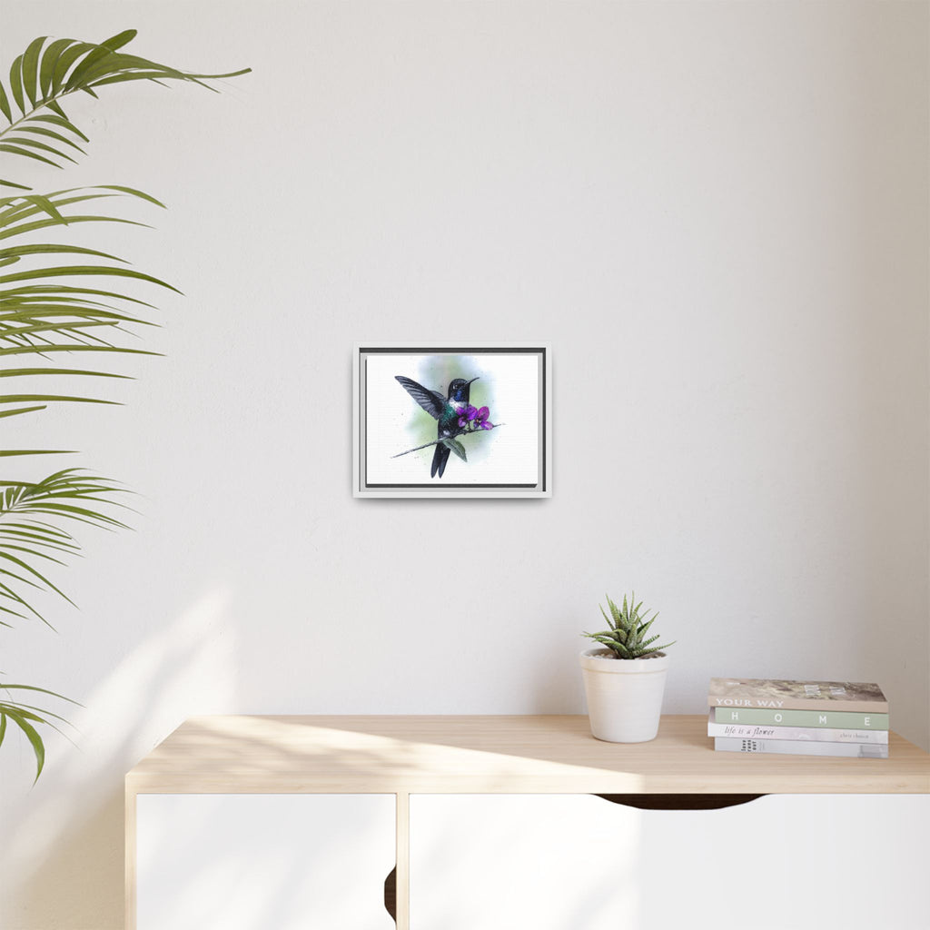 Framed Hummingbird Canvas Art - Purple Orchid Nature Print