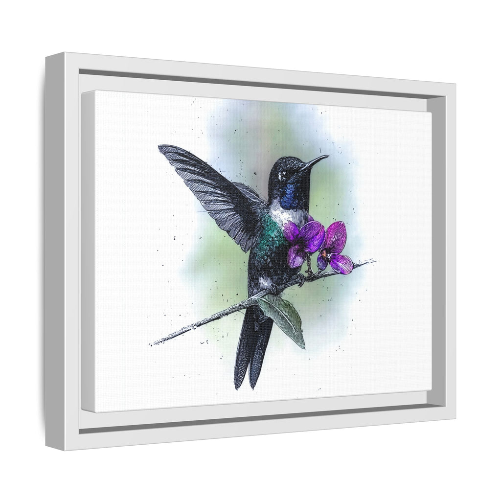 Framed Hummingbird Canvas Art - Purple Orchid Nature Print
