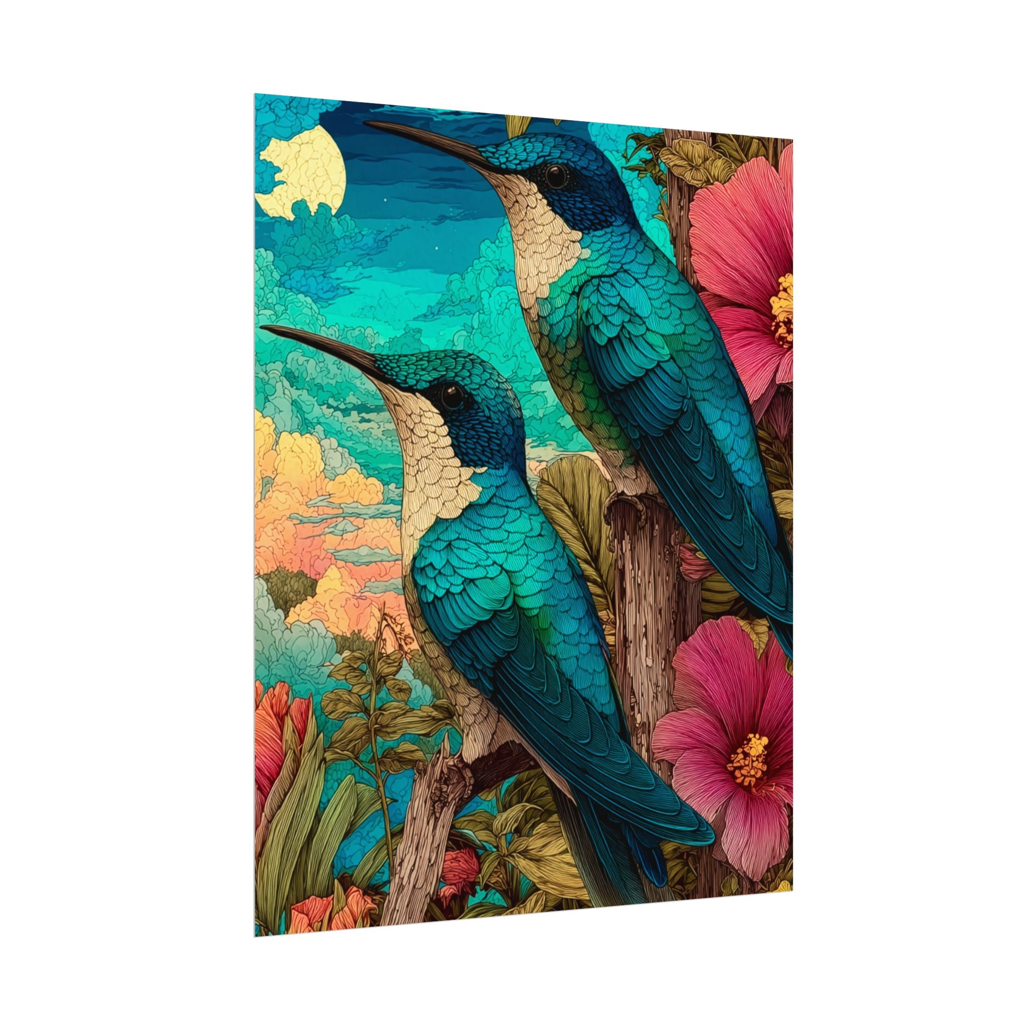 Hummingbird Watercolor Art Poster — Textured Matte Nature Print