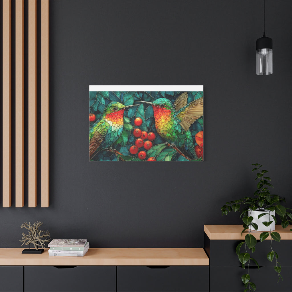 Hummingbird Botanical Matte Stretched Canvas Wall Art