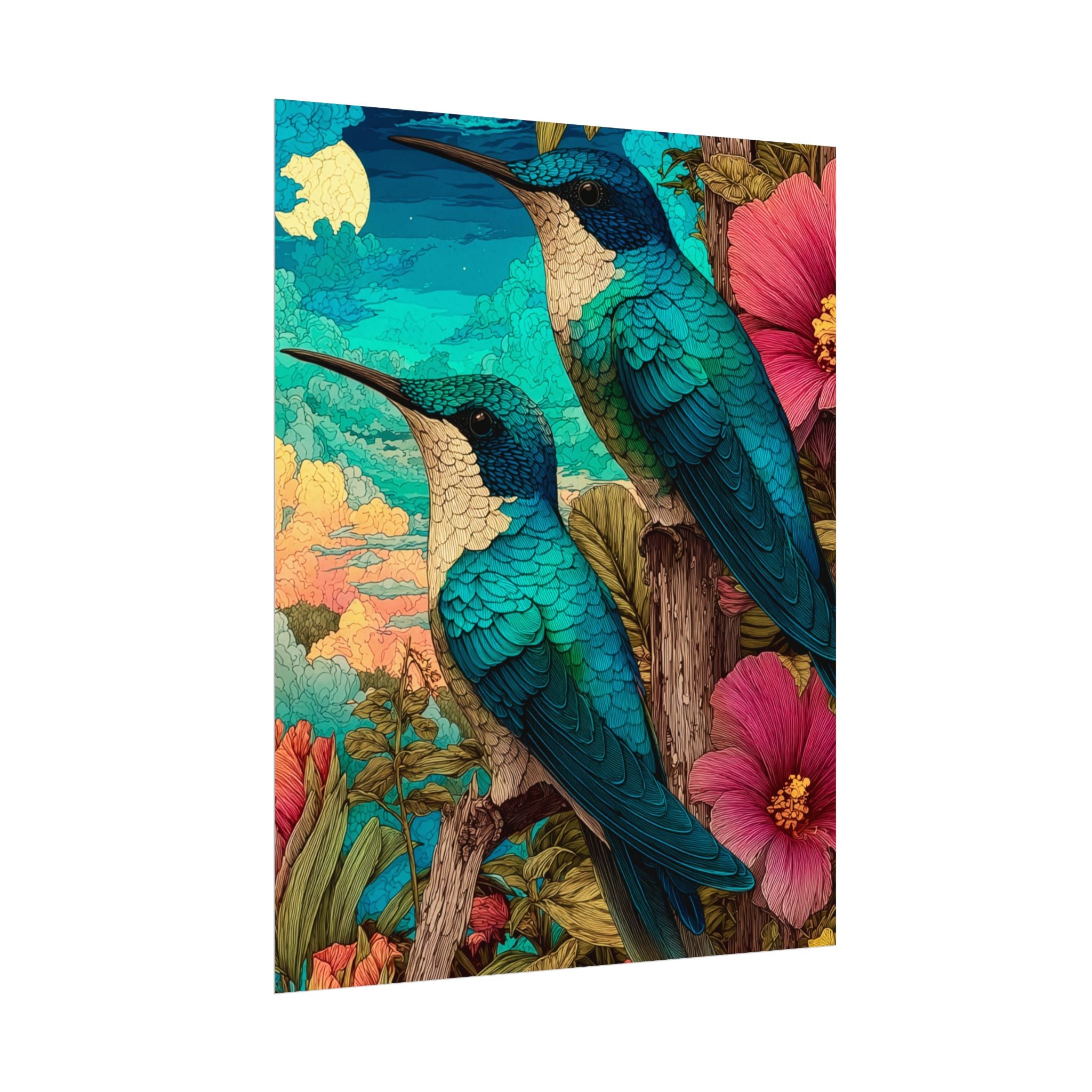 Hummingbird Watercolor Art Poster — Textured Matte Nature Print