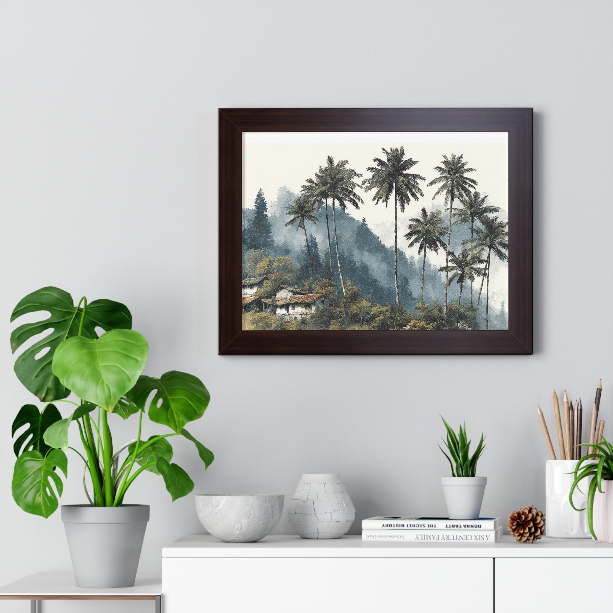 Tropical Palm Landscape Framed Print — Serene Coastal Palm Trees Wall Art