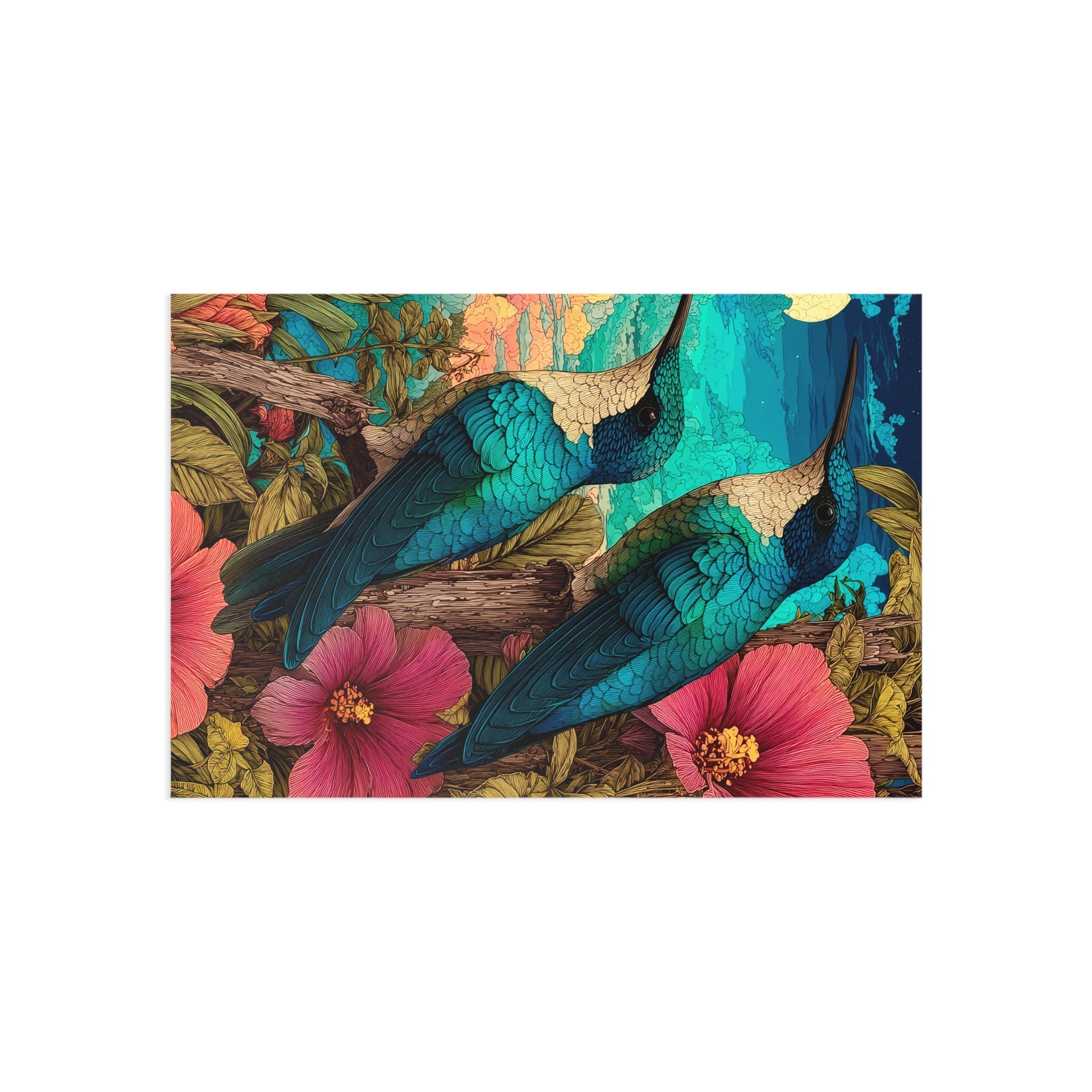 Fine Art Postcards — Tropical Hummingbird Floral Art Postcard Set