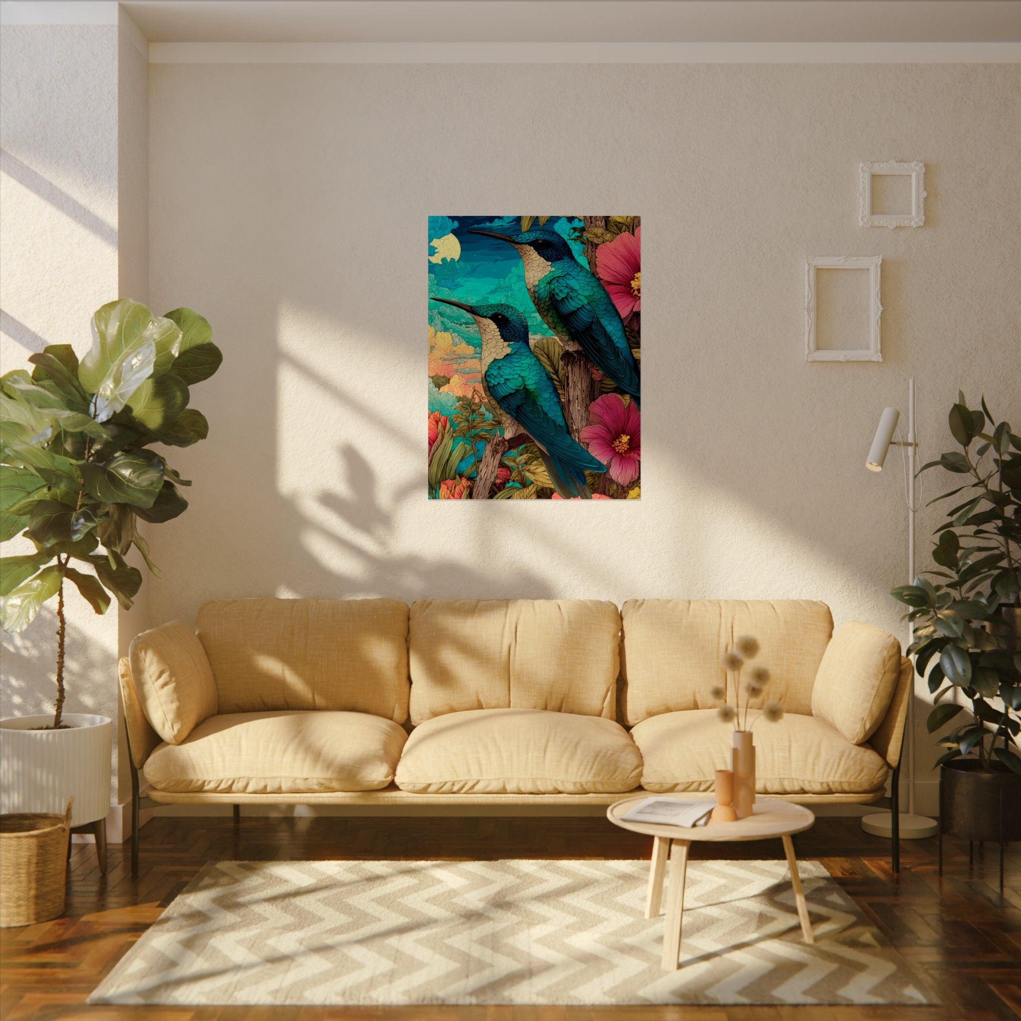 Hummingbird Watercolor Art Poster — Textured Matte Nature Print