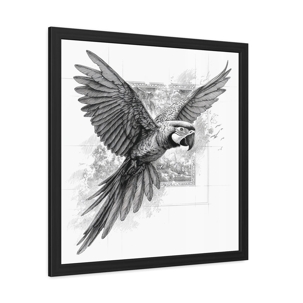 Framed Poster — Black & White Flying Macaw Art Print