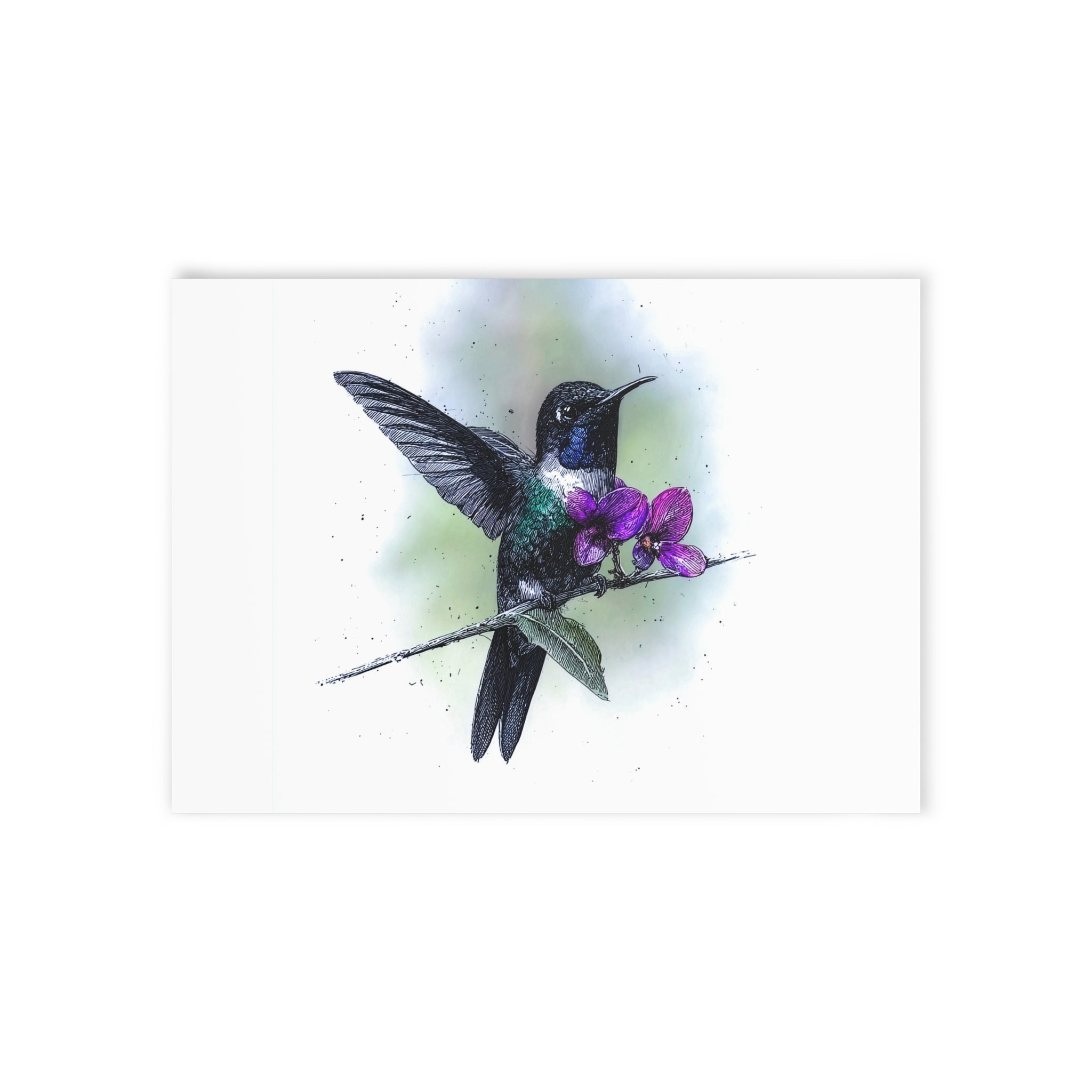 Hummingbird & Orchid Holiday Card — One-Sided Nature Greeting Card