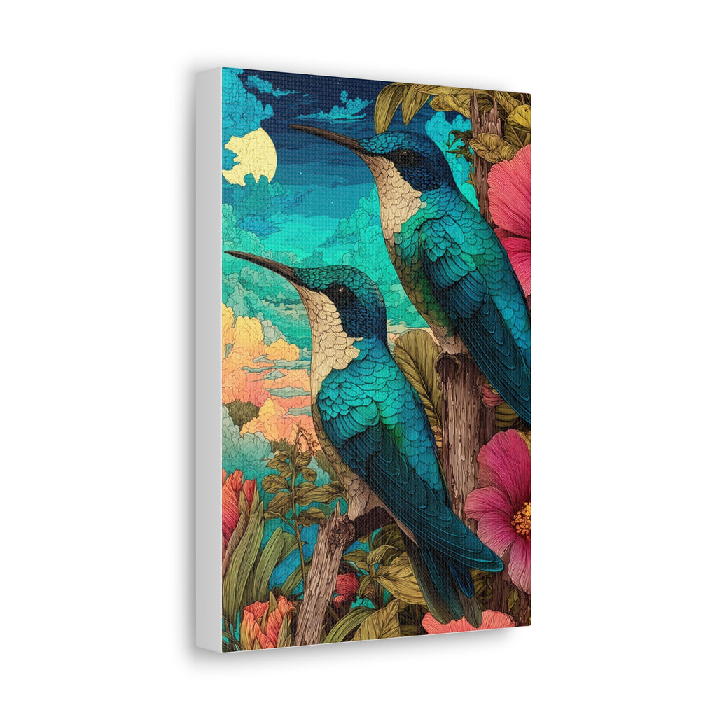 Hummingbird Botanical Canvas Print — Vibrant Tropical Wall Art