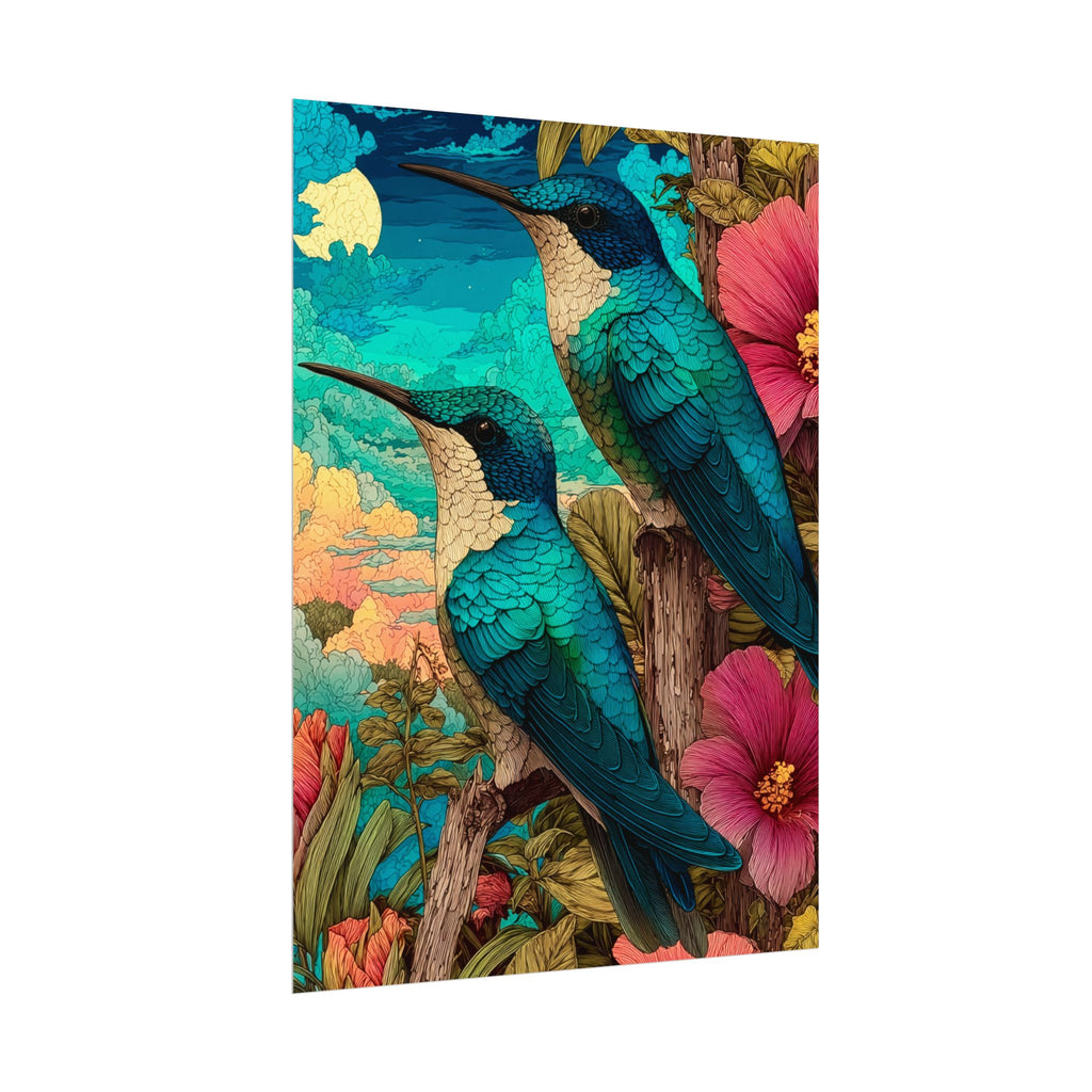 Hummingbird Watercolor Art Poster — Textured Matte Nature Print