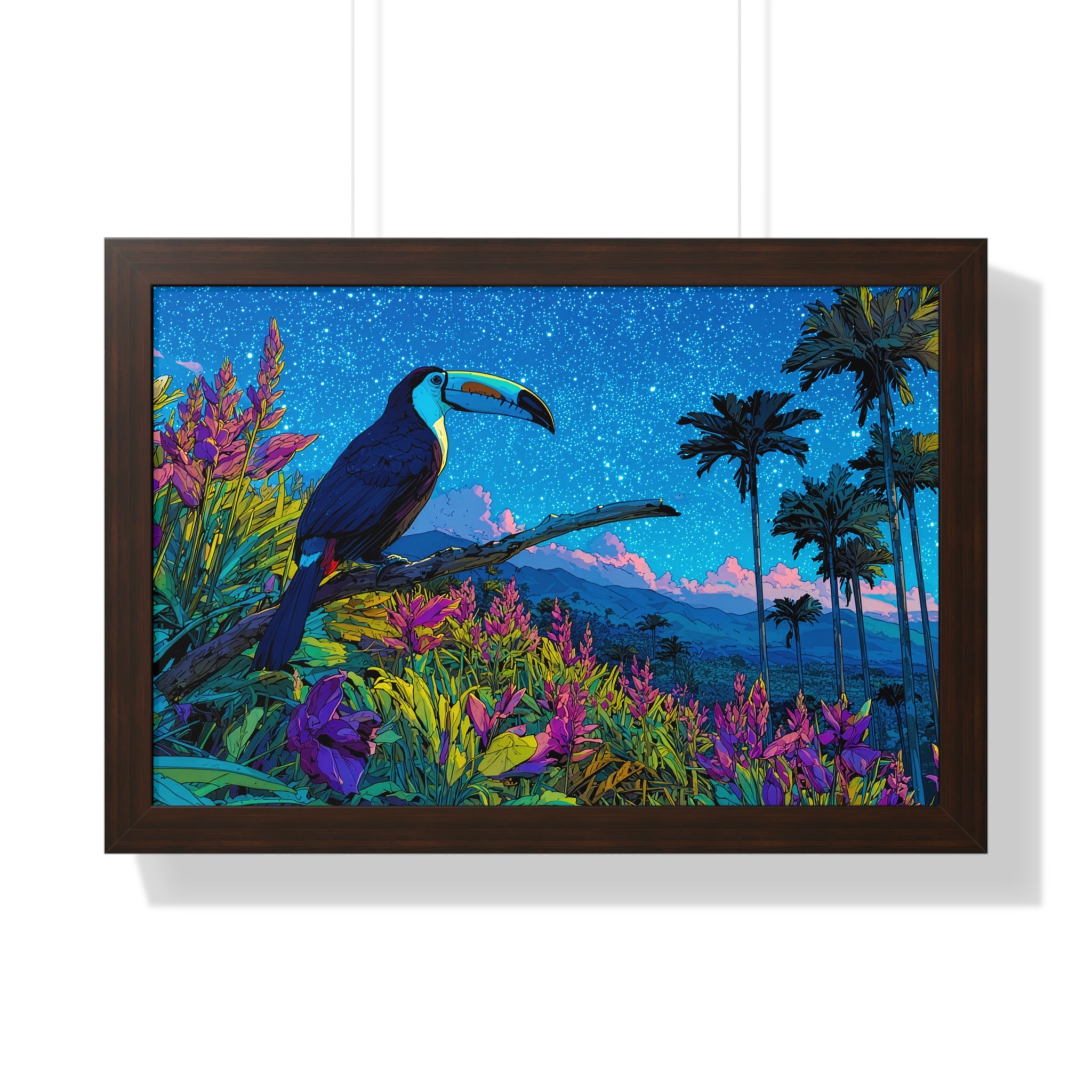 Framed Tropical Toucan Poster — Vibrant Night Jungle Wall Art
