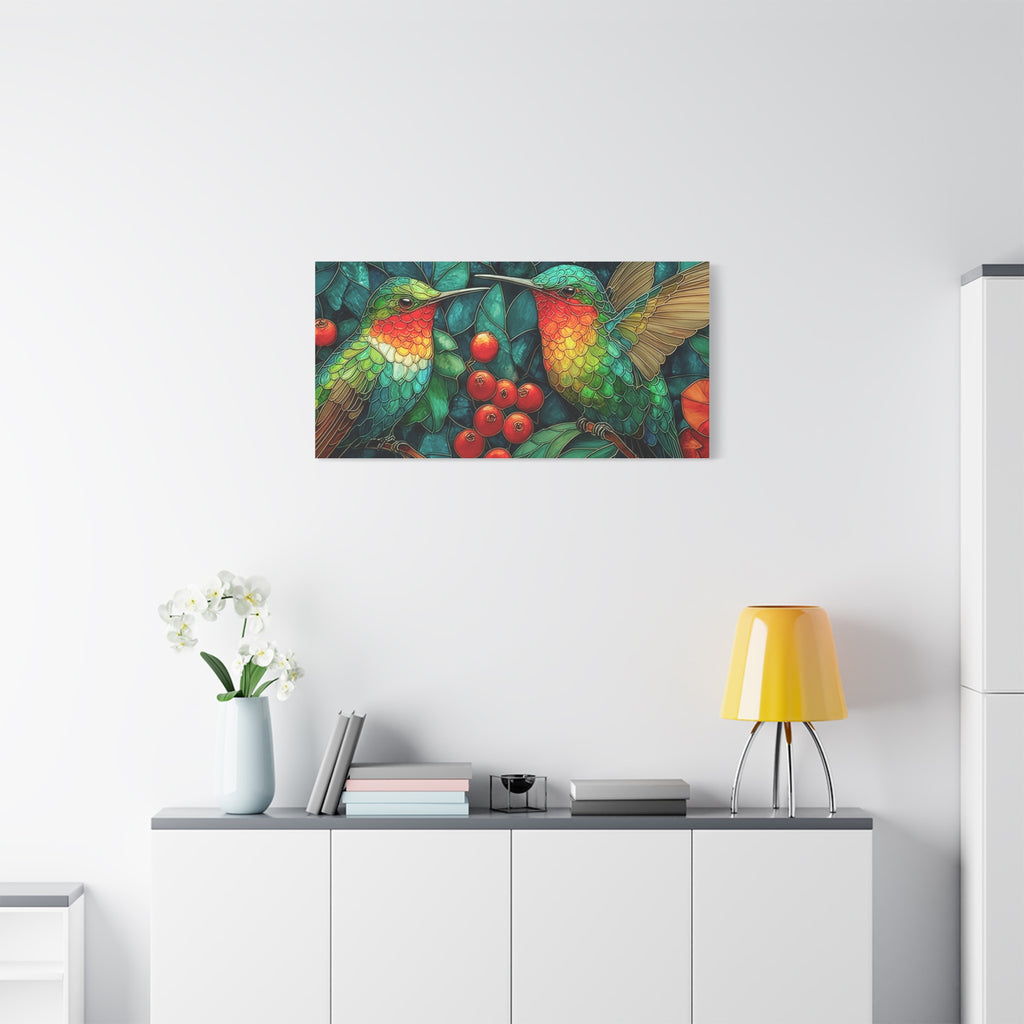 Hummingbird Botanical Matte Stretched Canvas Wall Art