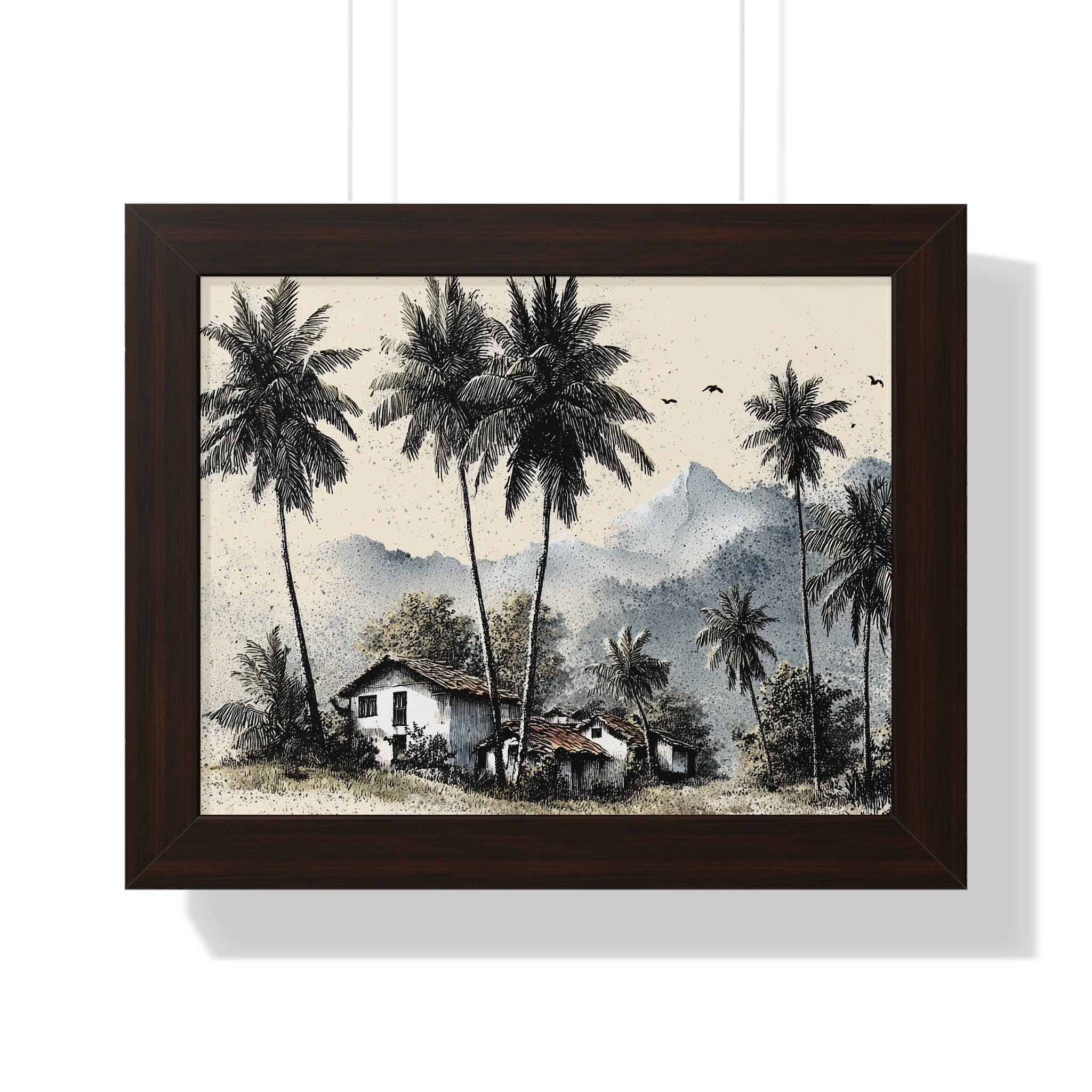 Framed Poster — Tropical Palm Cottage Wall Art (Horizontal)