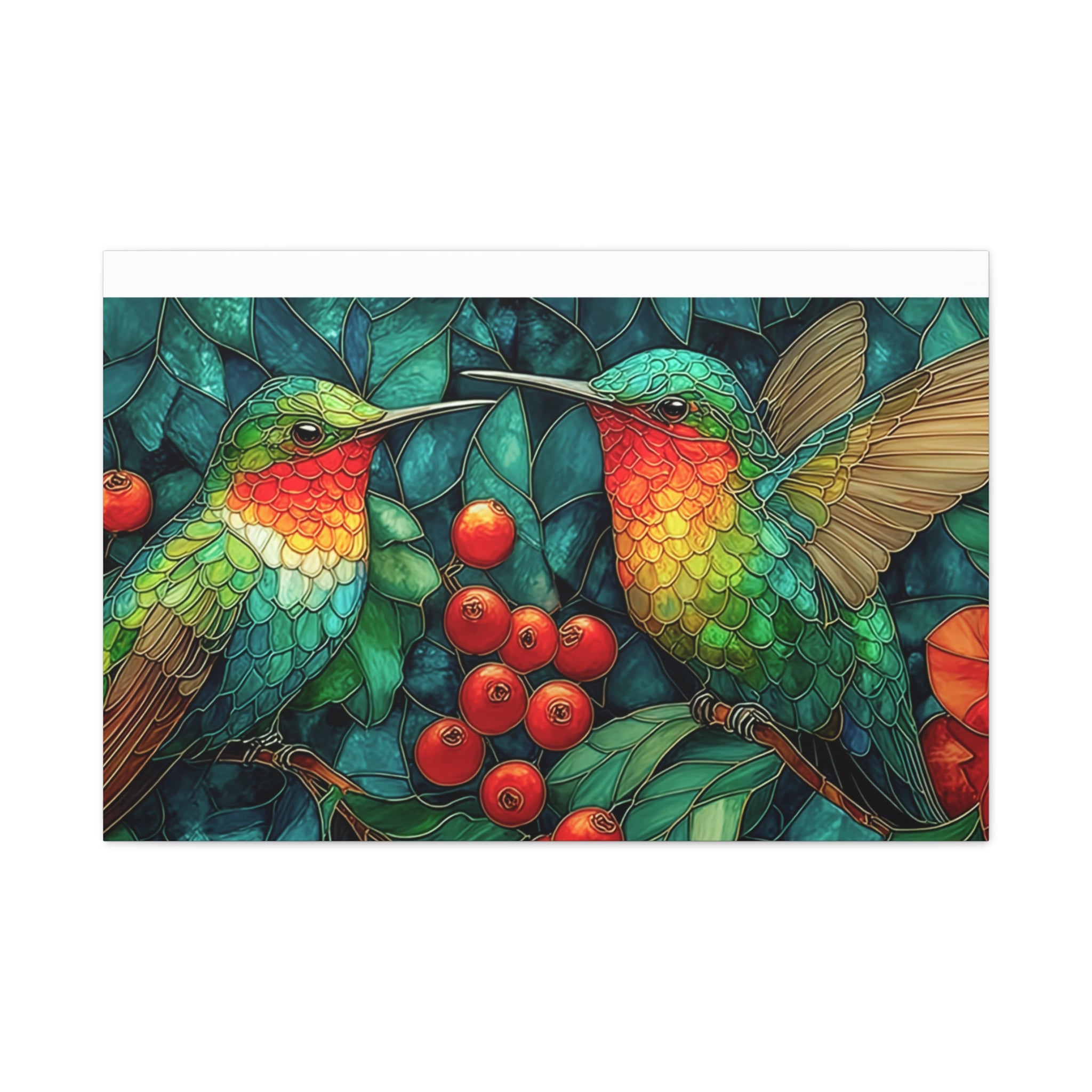 Hummingbird Botanical Matte Stretched Canvas Wall Art