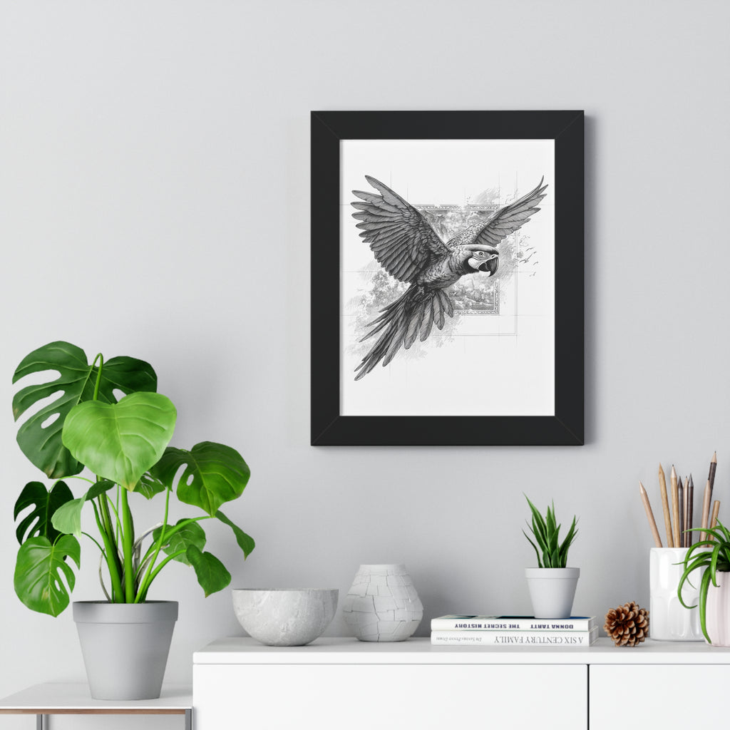 Framed Vertical Print -- Toucan Pencil Drawing
