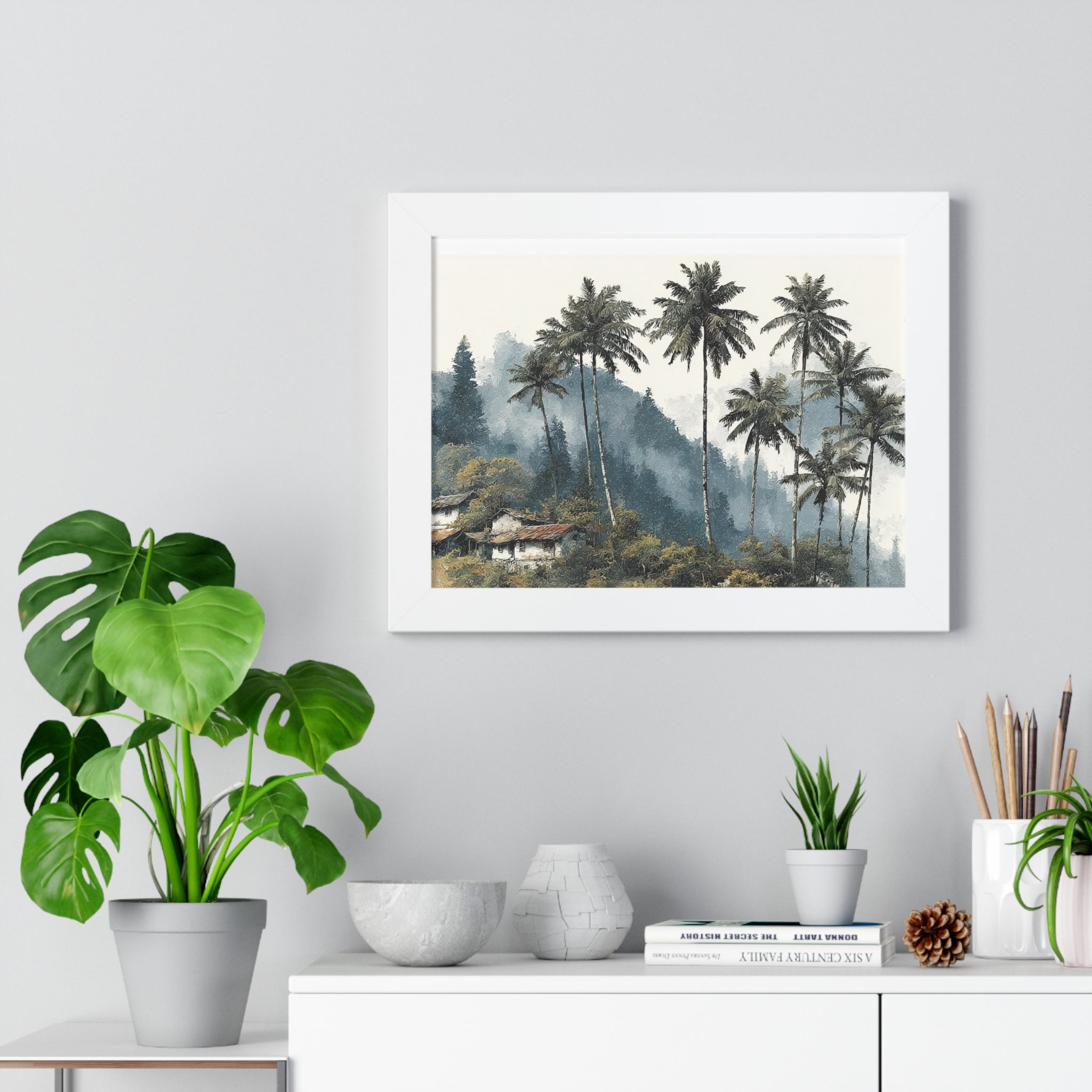Tropical Palm Landscape Framed Print — Serene Coastal Palm Trees Wall Art
