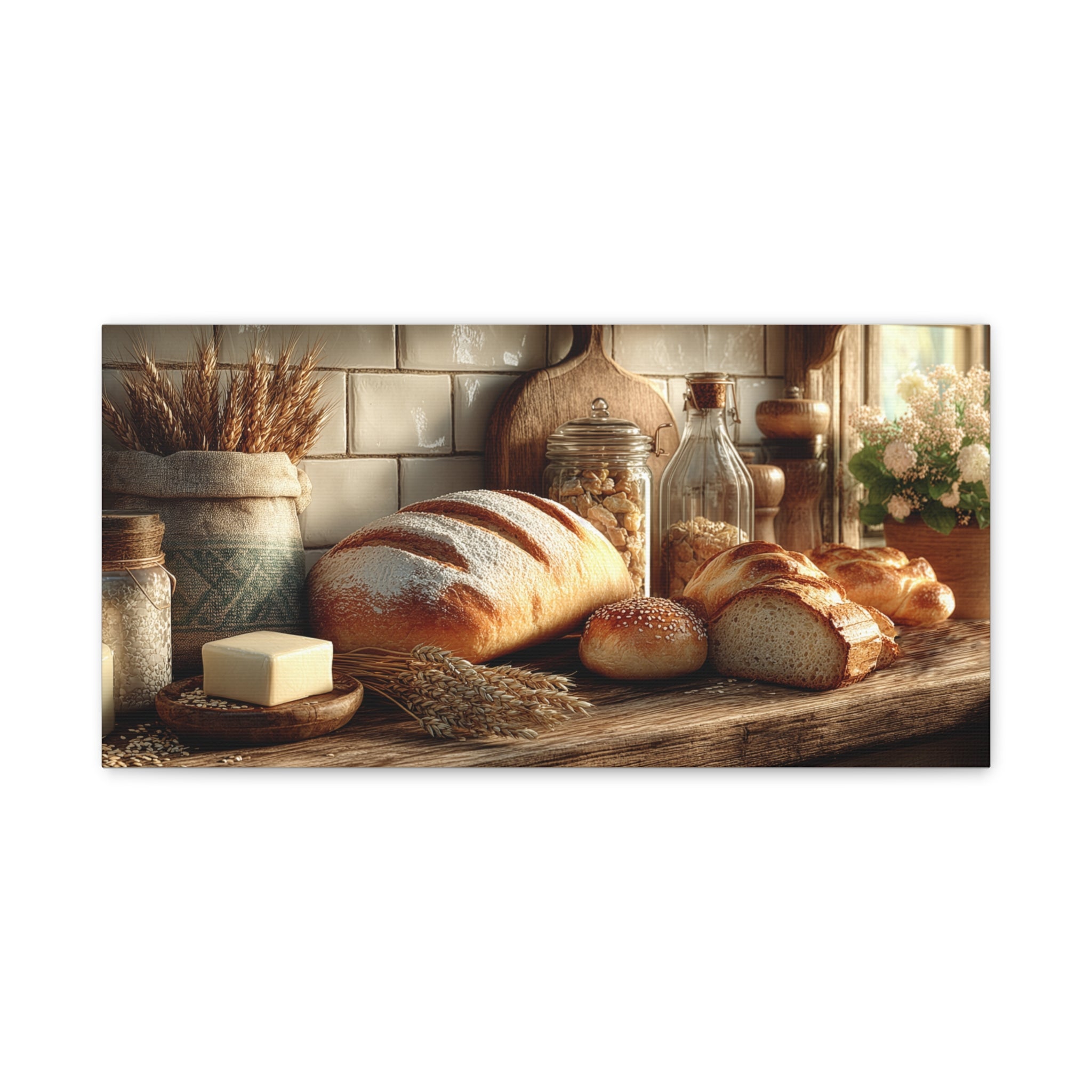 Sunlit Kitchen Bread Canvas — Matte Stretched Wall Art