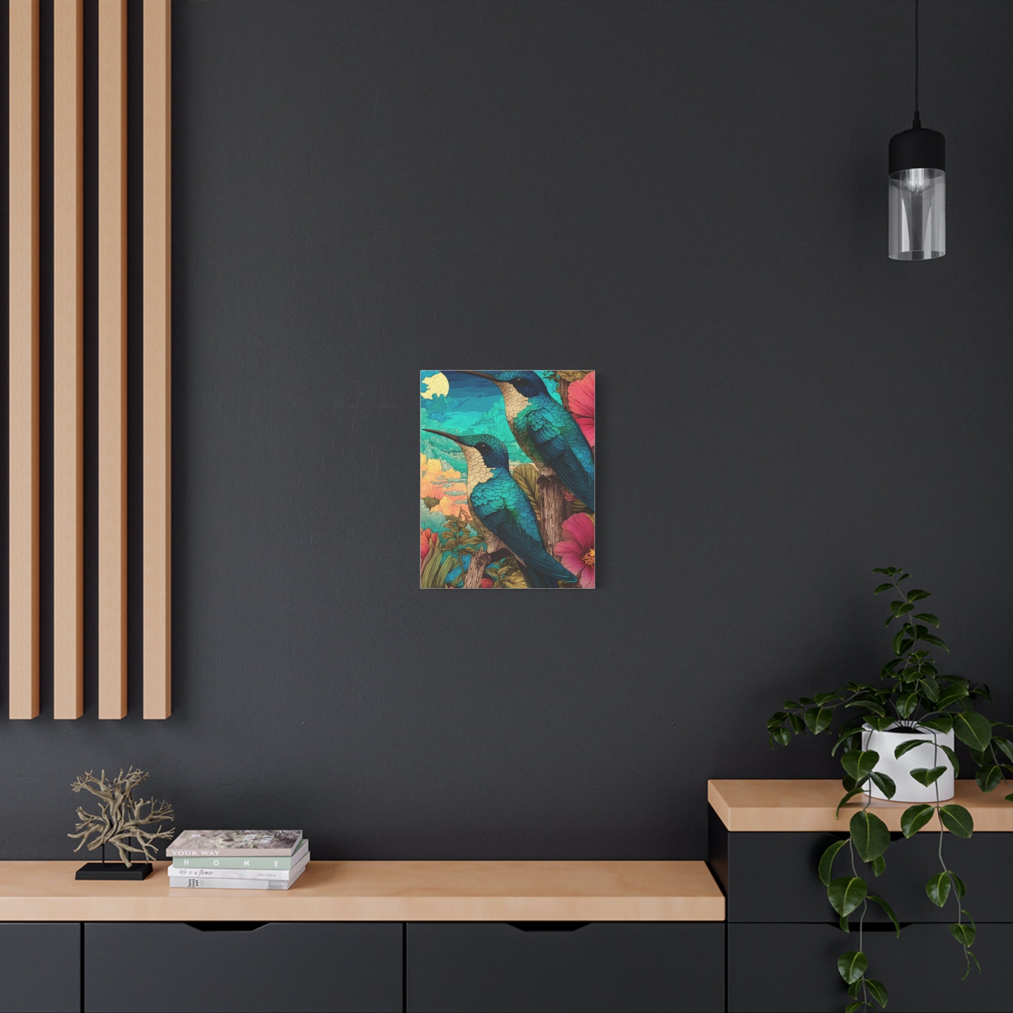 Hummingbird Botanical Canvas Print — Vibrant Tropical Wall Art