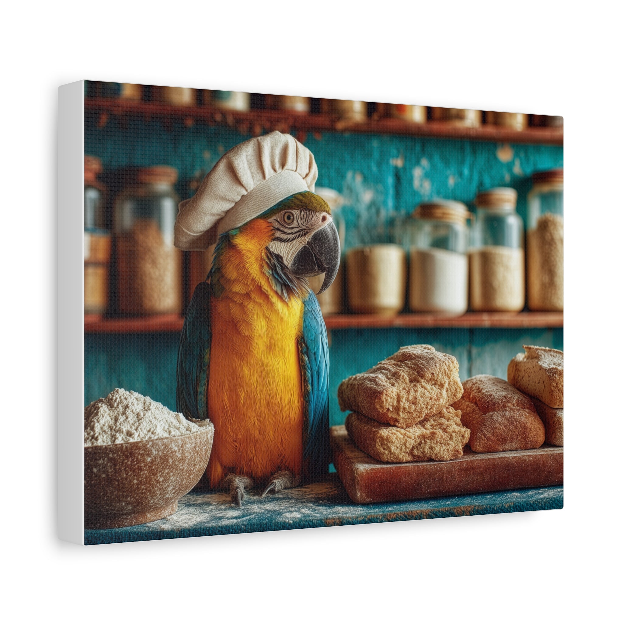 Parrot Chef Canvas Art — Matte Stretched Wall Art for Kitchen & Bakery Decor