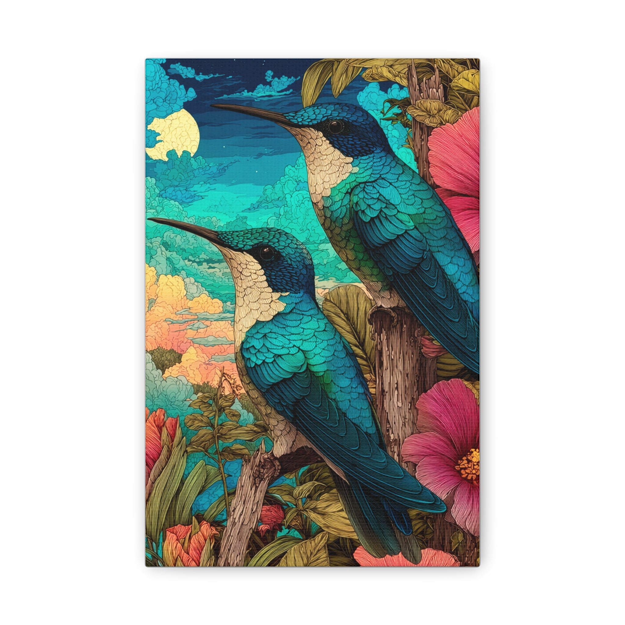 Hummingbird Botanical Canvas Print — Vibrant Tropical Wall Art