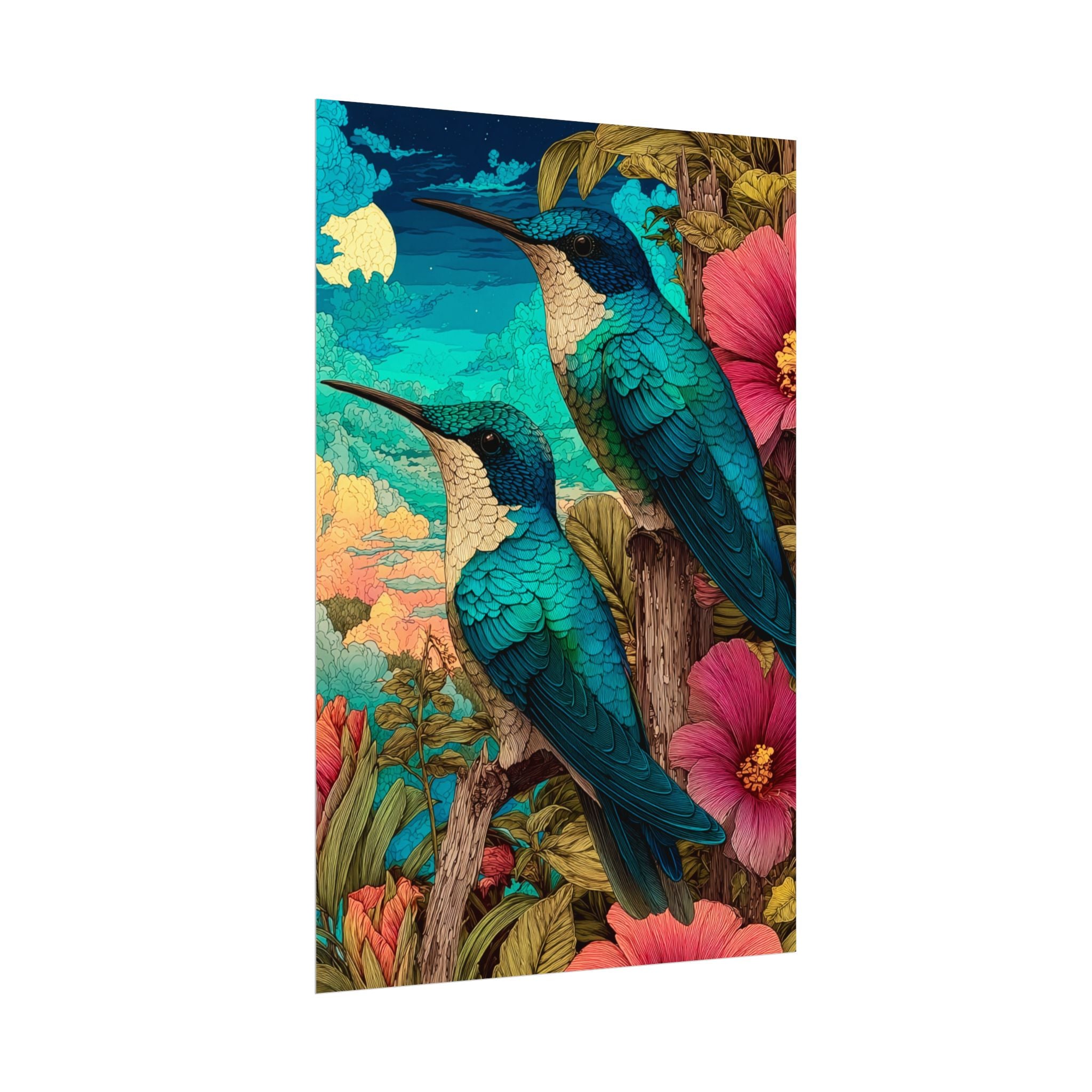 Hummingbird Watercolor Art Poster — Textured Matte Nature Print